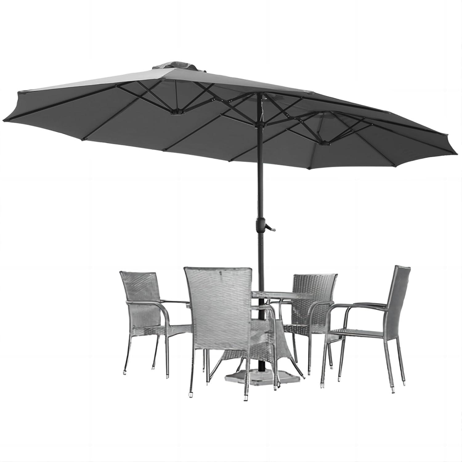 AECOJOY 15x9ft Double-Sided Patio Umbrella Outdoor Market Umbrella Large Umbrella Table 177''x104'' Umbrellas with Crank Air Vents for Deck Pool Patio (1.9" Pole, Dark Grey)