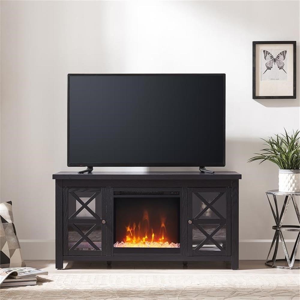 Evelyn&Zoe Colton Rectangular TV Stand with Crystal Fireplace for TV's up to 55", Black