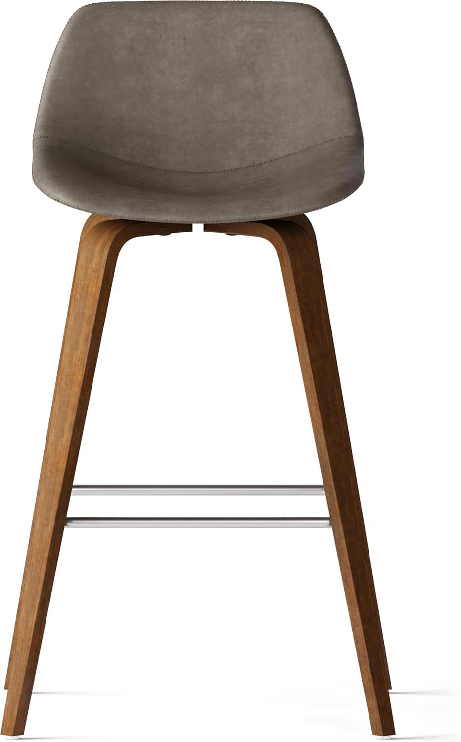 Simpli Home Randolph Upholstered Bentwood Mid-Century Modern Bar & Counter Stool with Chrome Footrest (Set of 2) (Set of 2)