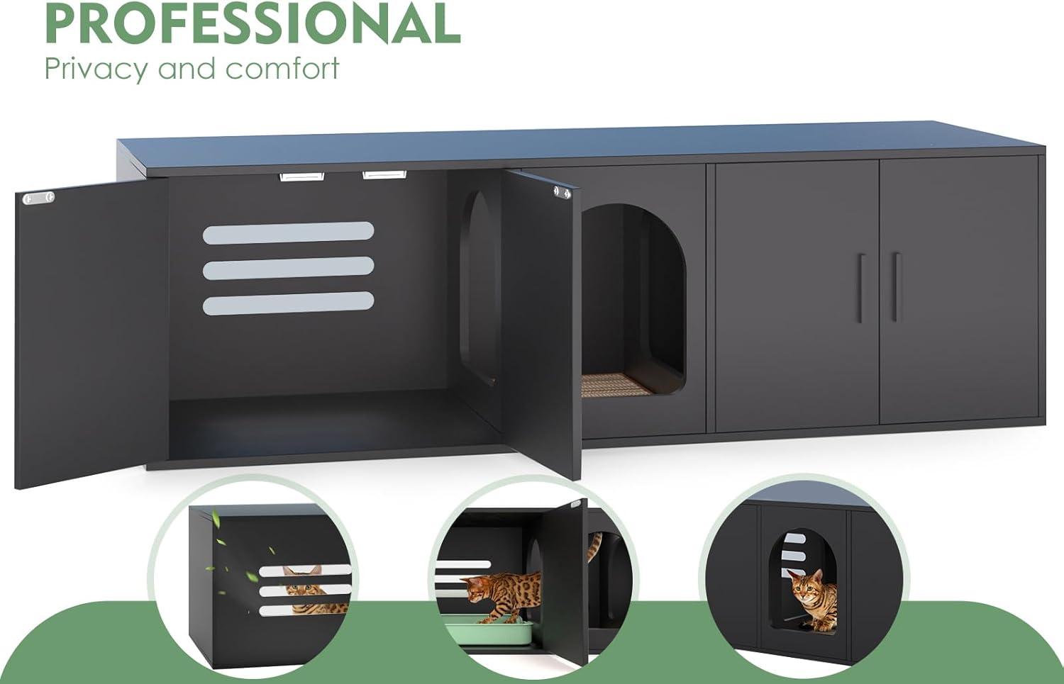 Tucker Murphy Pet™ Litter Box Enclosure for 2 Cats, Cat Litter Box Enclosure Furniture with Double Room