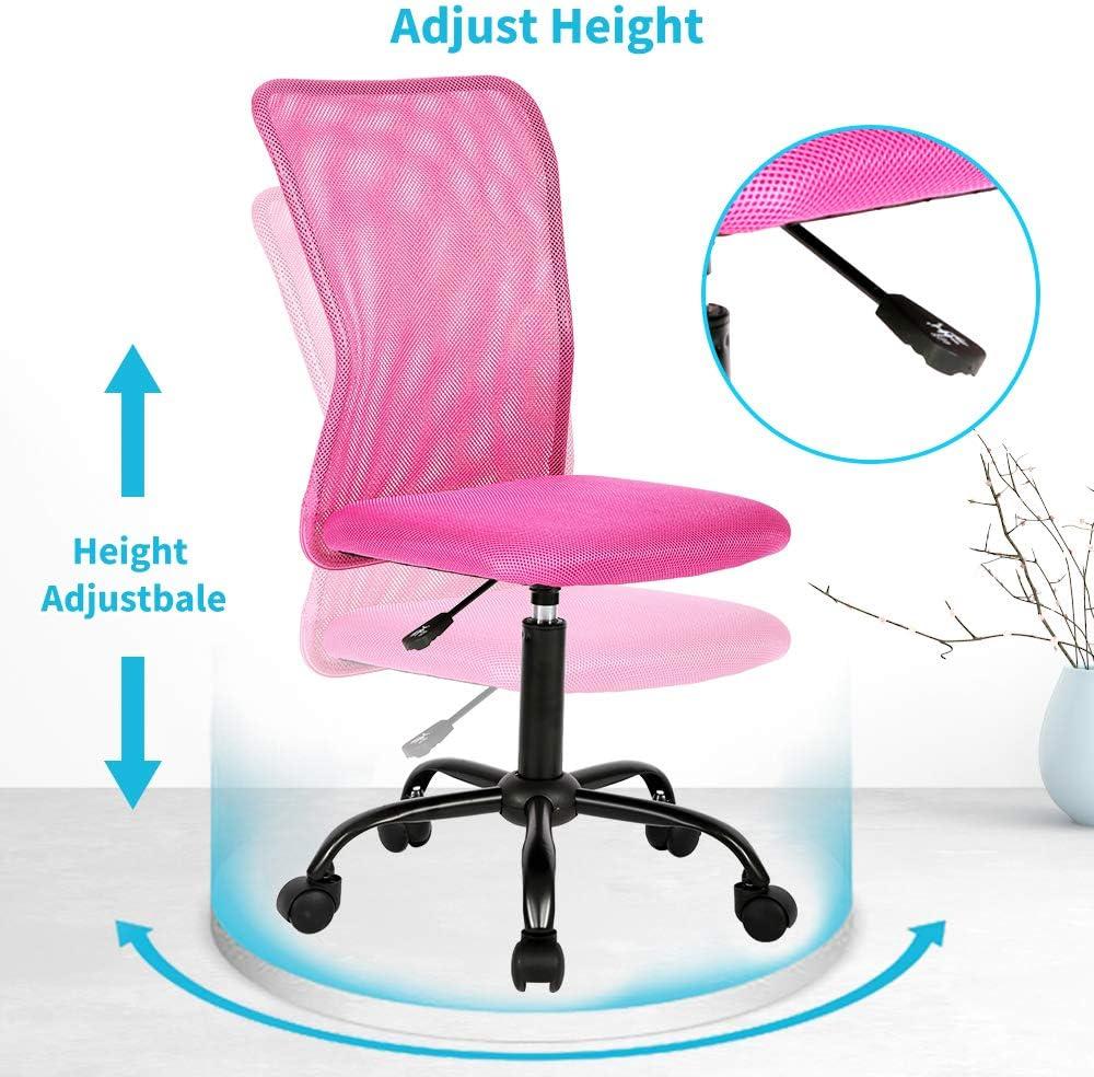 BestMassage Mesh Office Chair Computer Chair with Lumbar Support & Thickly Padded Seat Rolling Swivel Back Support Chair for Home Office, Pink