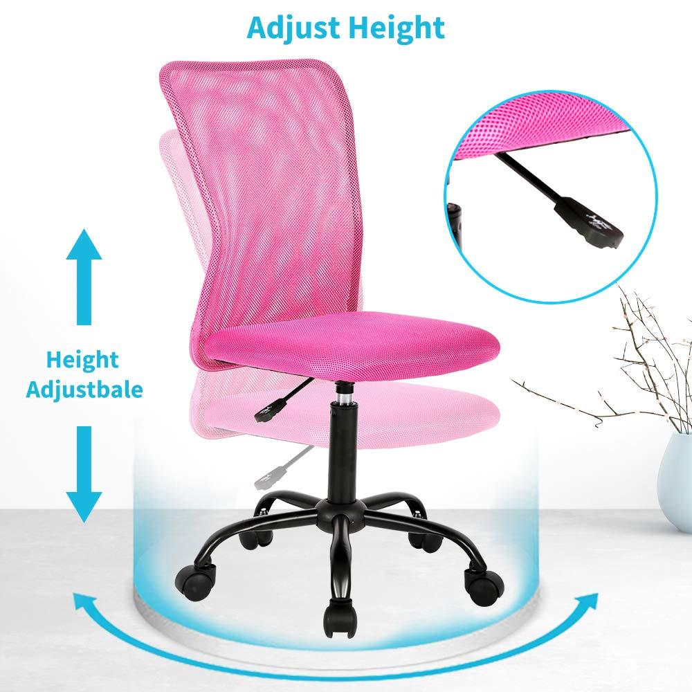 BestMassage Mesh Office Chair Computer Chair with Lumbar Support & Thickly Padded Seat Rolling Swivel Back Support Chair for Home Office, Pink