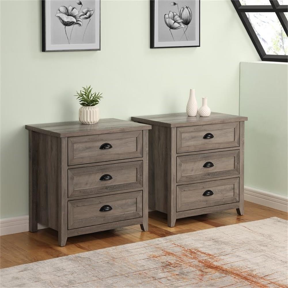 Odette 3 Drawer Framed Bedroom Nightstand Set in Gray Wash