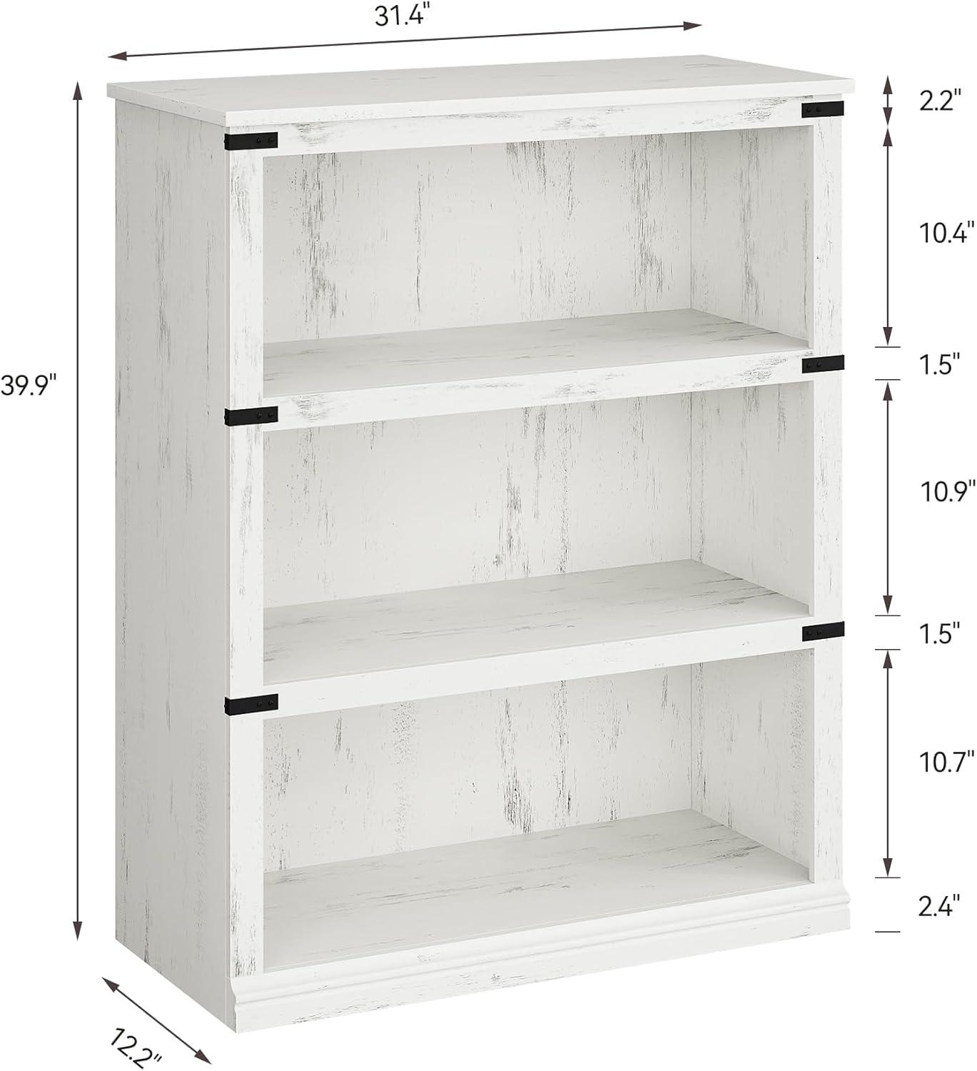 Danolapsi Bookshelf,3-Tier Industrial Bookcase,Farmhouse Book Shelf with Storage Open Display Bookshelves,40" Low Book Case Wooden Home Decor Furniture for Home Office,Living Room,Bed Room