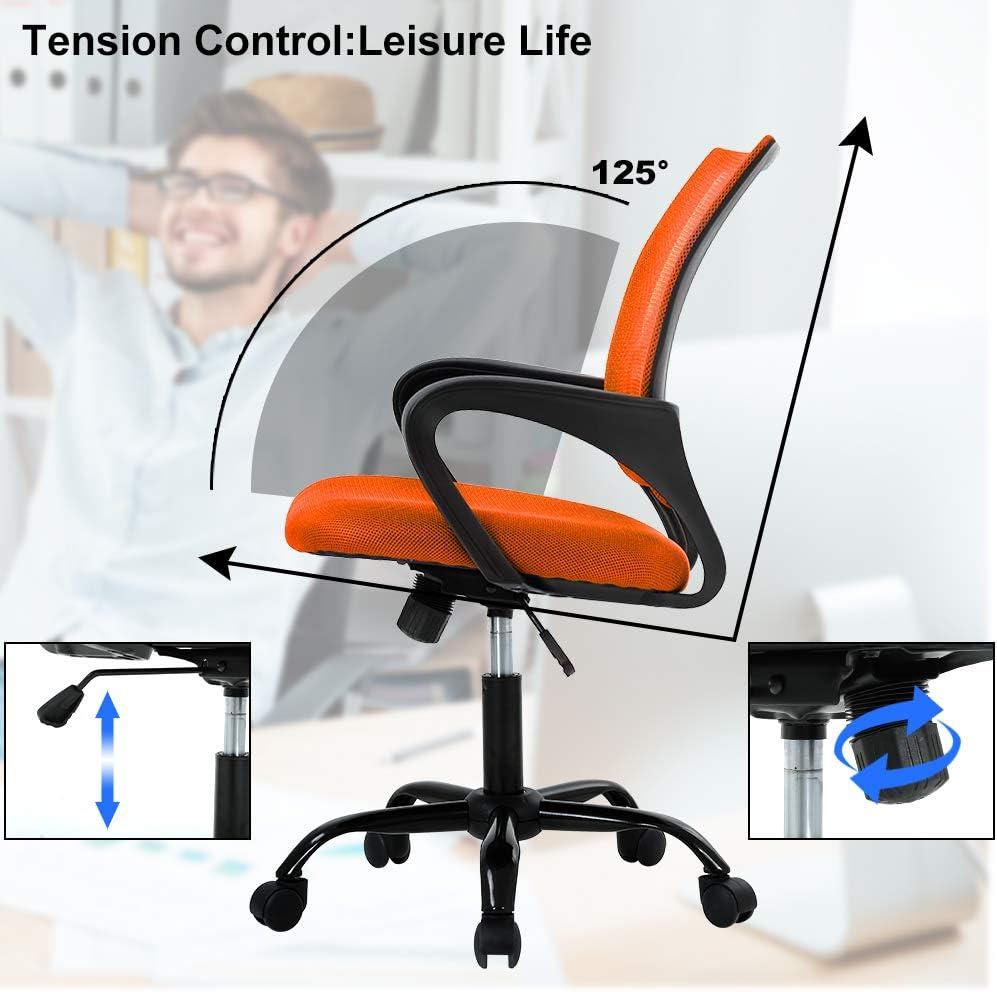 FDW Home Office Chair Mesh Computer Chair with Lumbar Support Armrest Adjustable Mid Back Task Chair for Women Adults, Orange