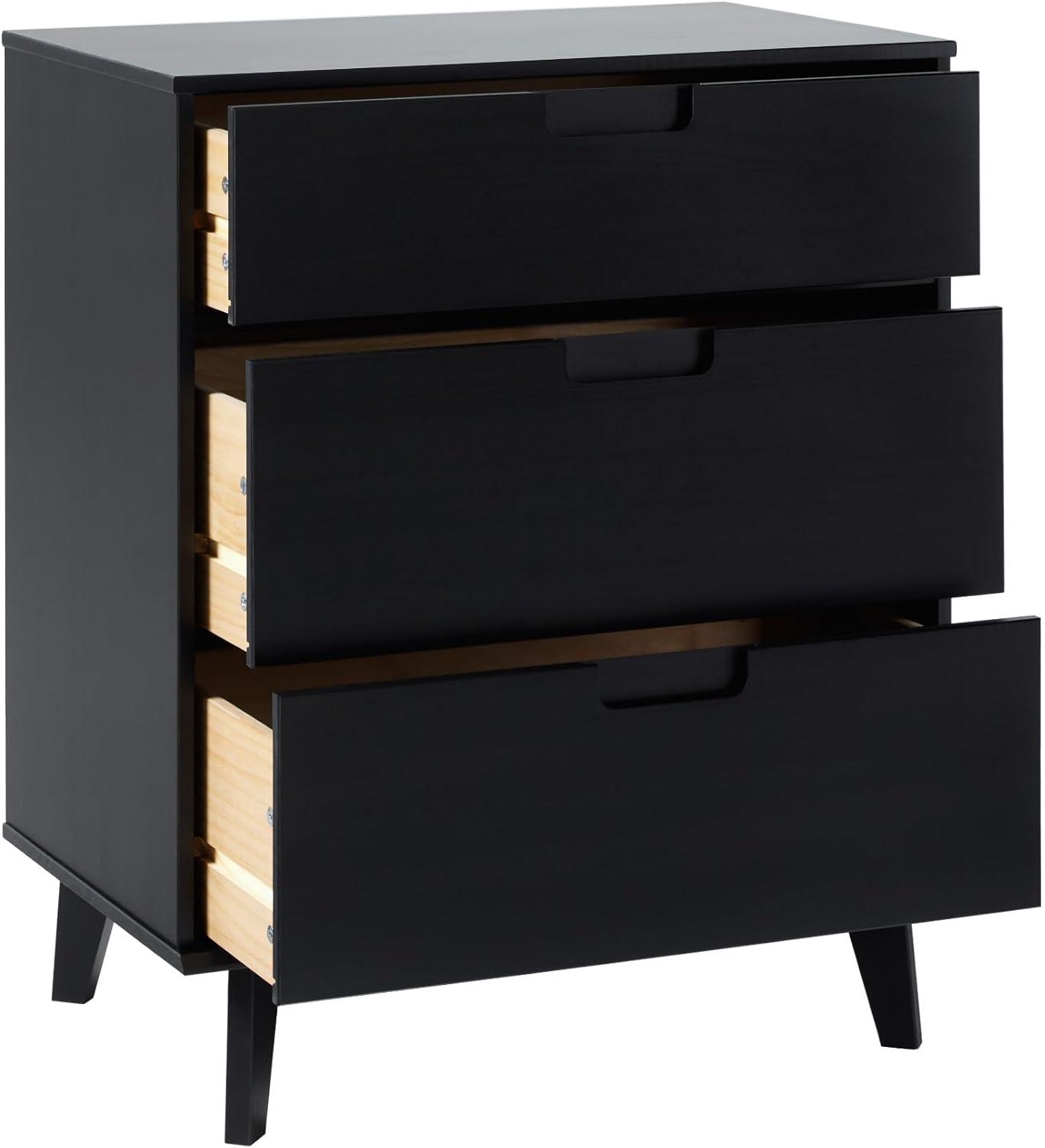 George Oliver Mid-Century Modern Solid Wood 3-Drawer Dresser – Black