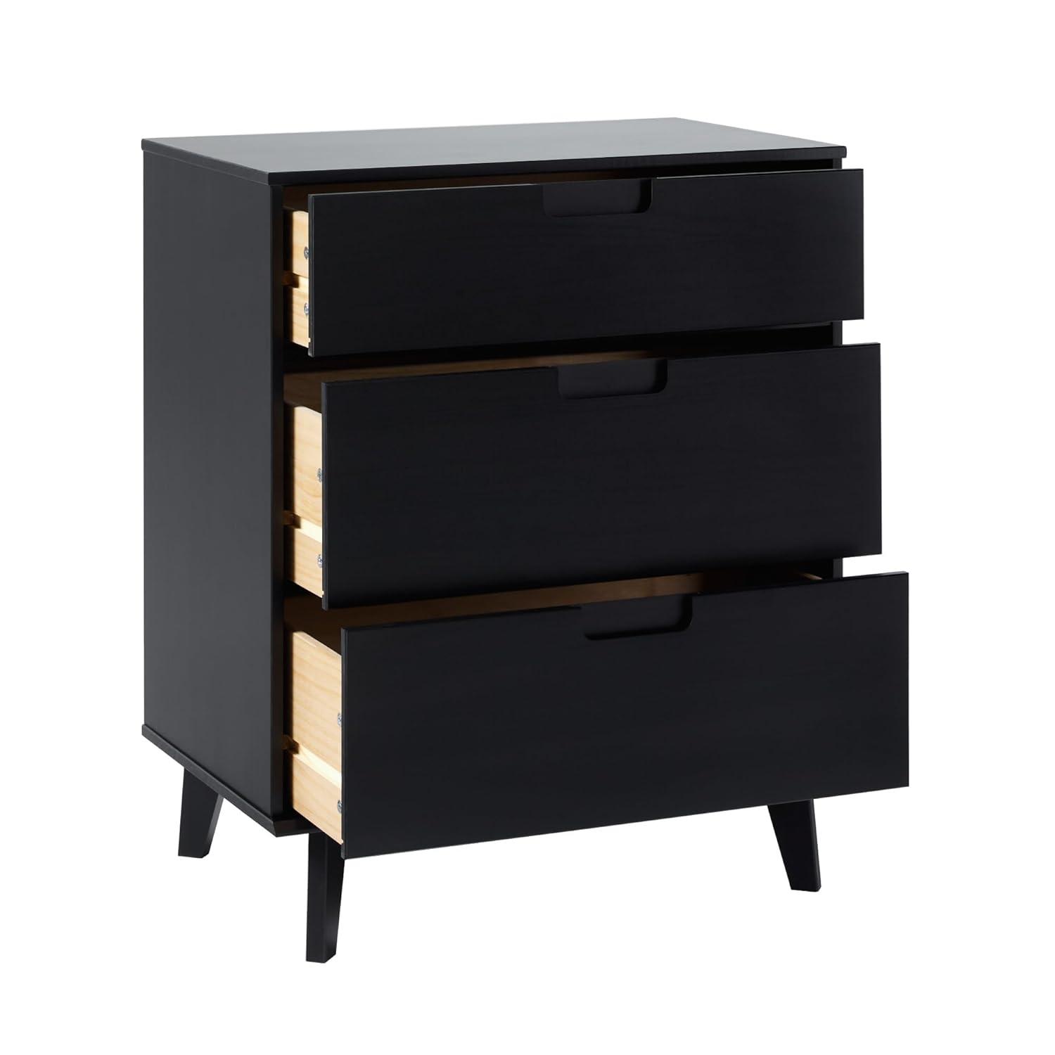 George Oliver Mid-Century Modern Solid Wood 3-Drawer Dresser – Black