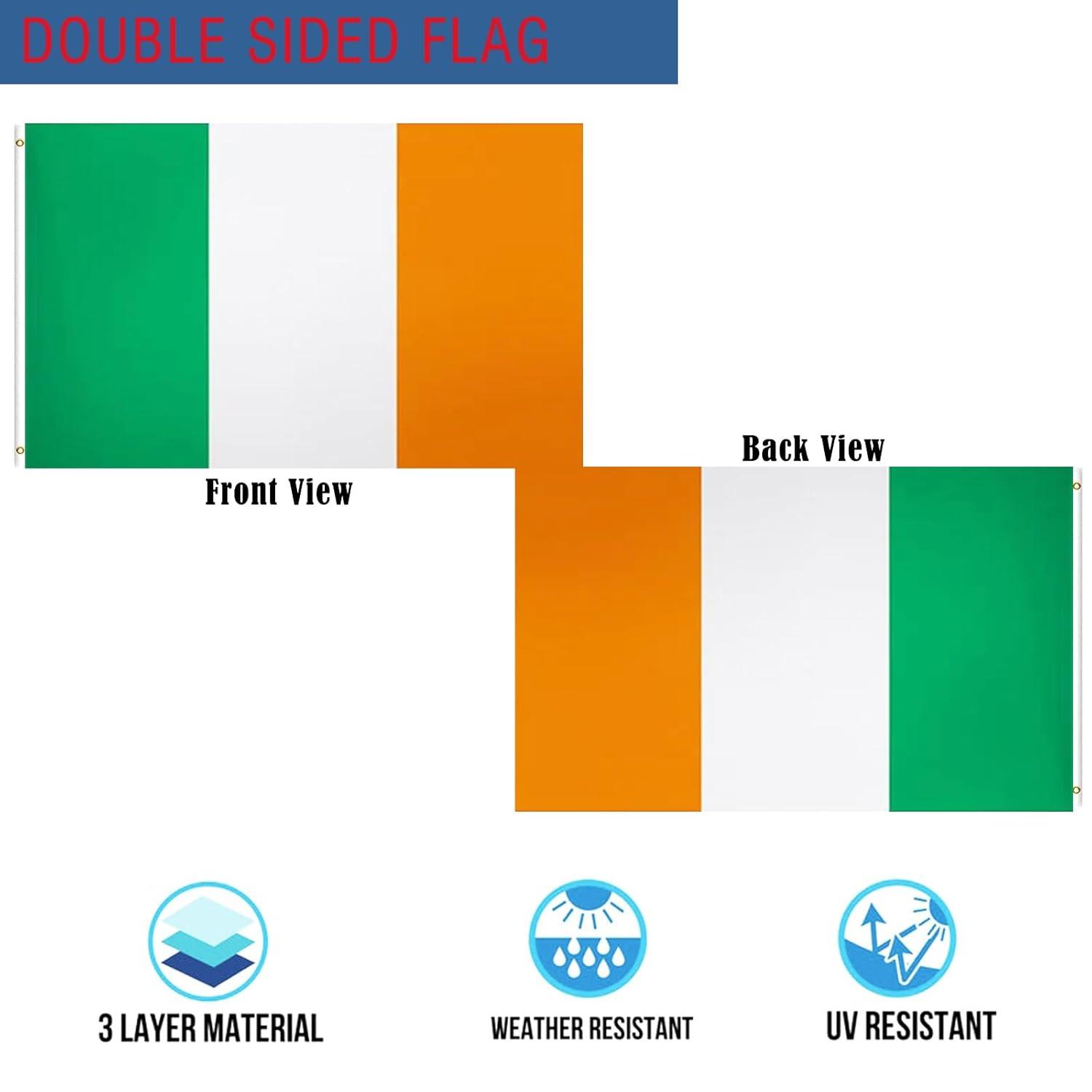TOPFLAGS Ireland Irish Flag 12x18 Outdoor,Heavy Duty Sewn Stripes Irish Country Flags Vivid Color Fade-resistant for Outside