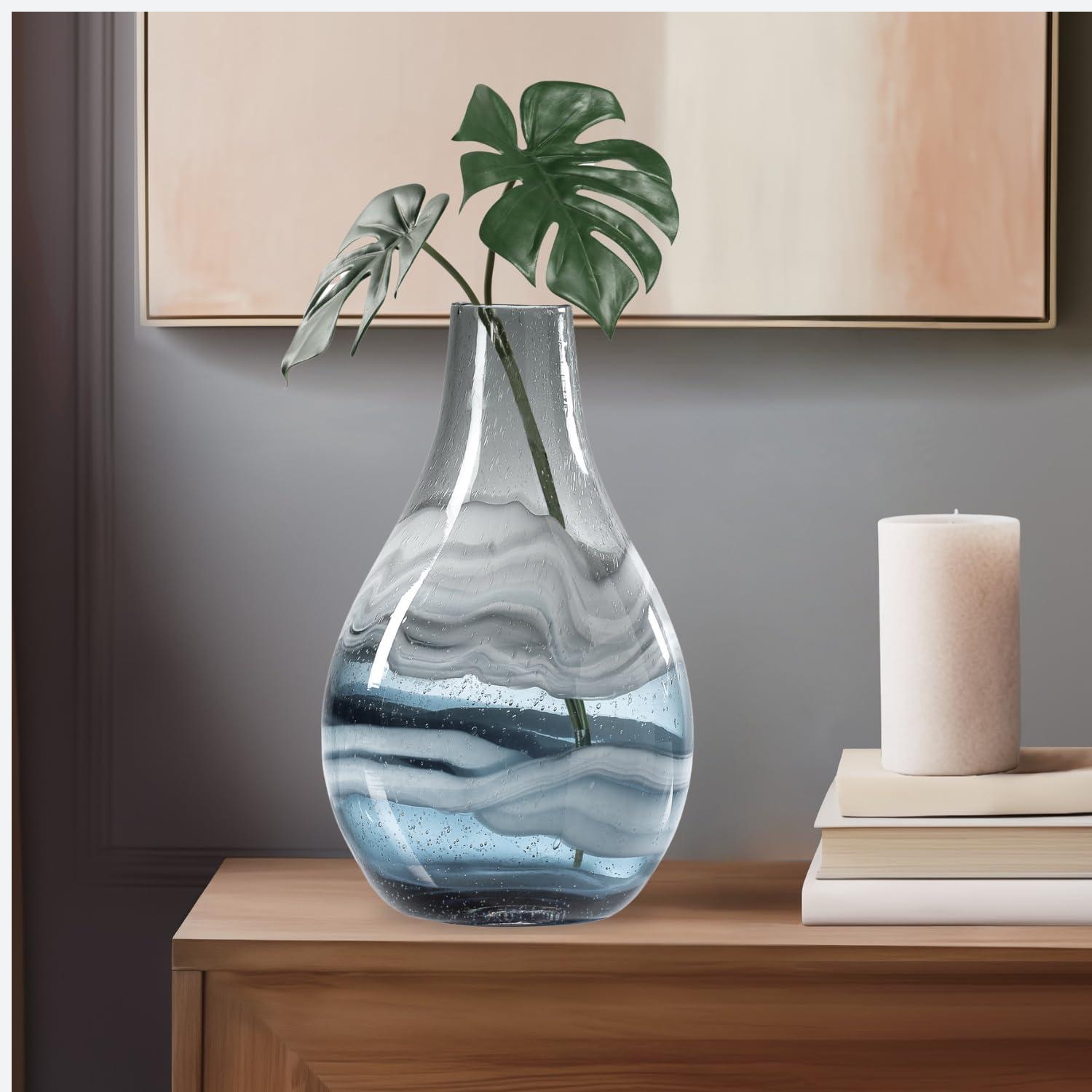 Torre & Tagus Andrea Swirl Glass Tall Bulb Vase - Blue, 14.25"