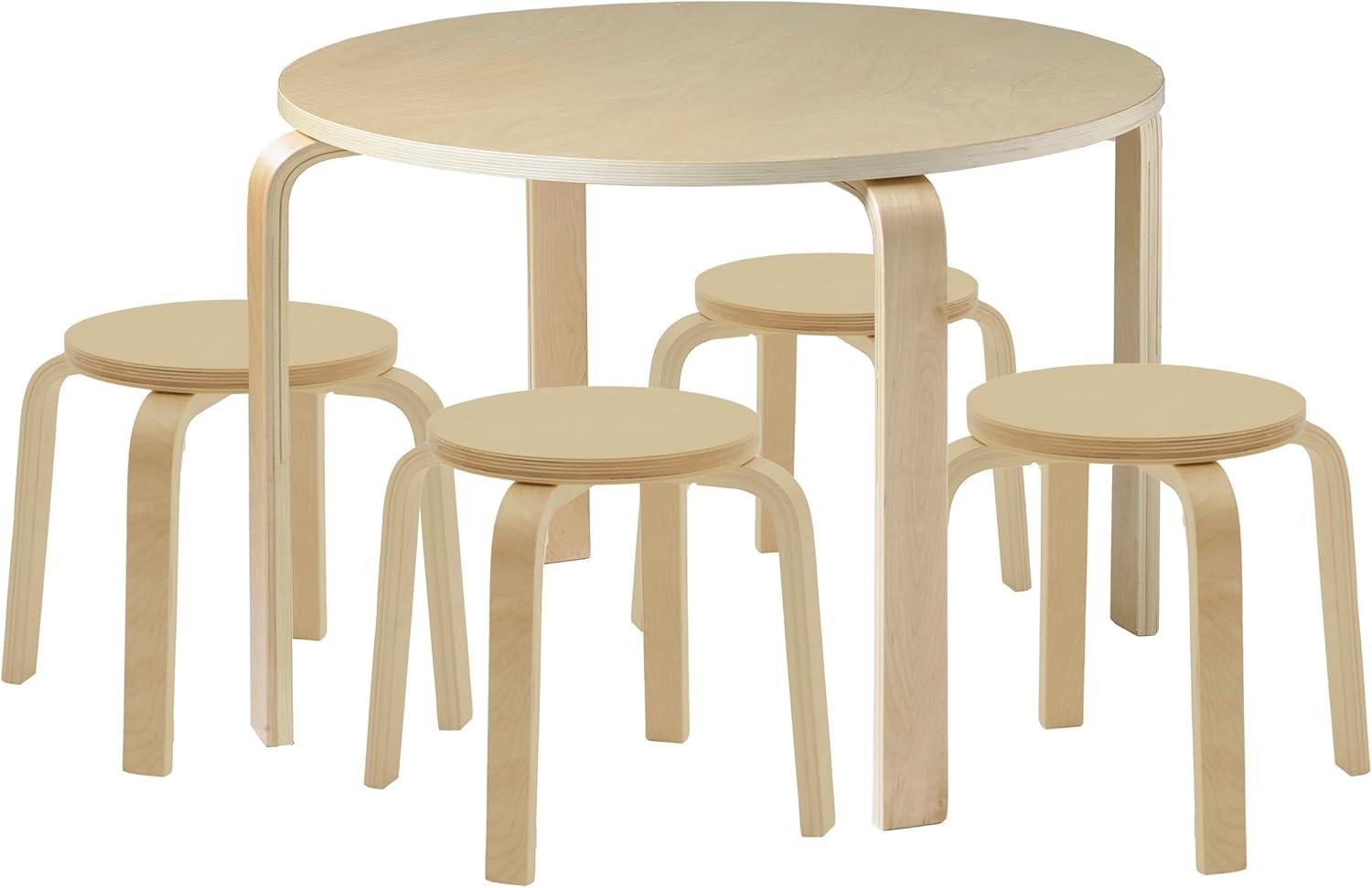 ECR4Kids Bentwood Round Table and Curved Back Chair Set, Kids Furniture, 5-Piece