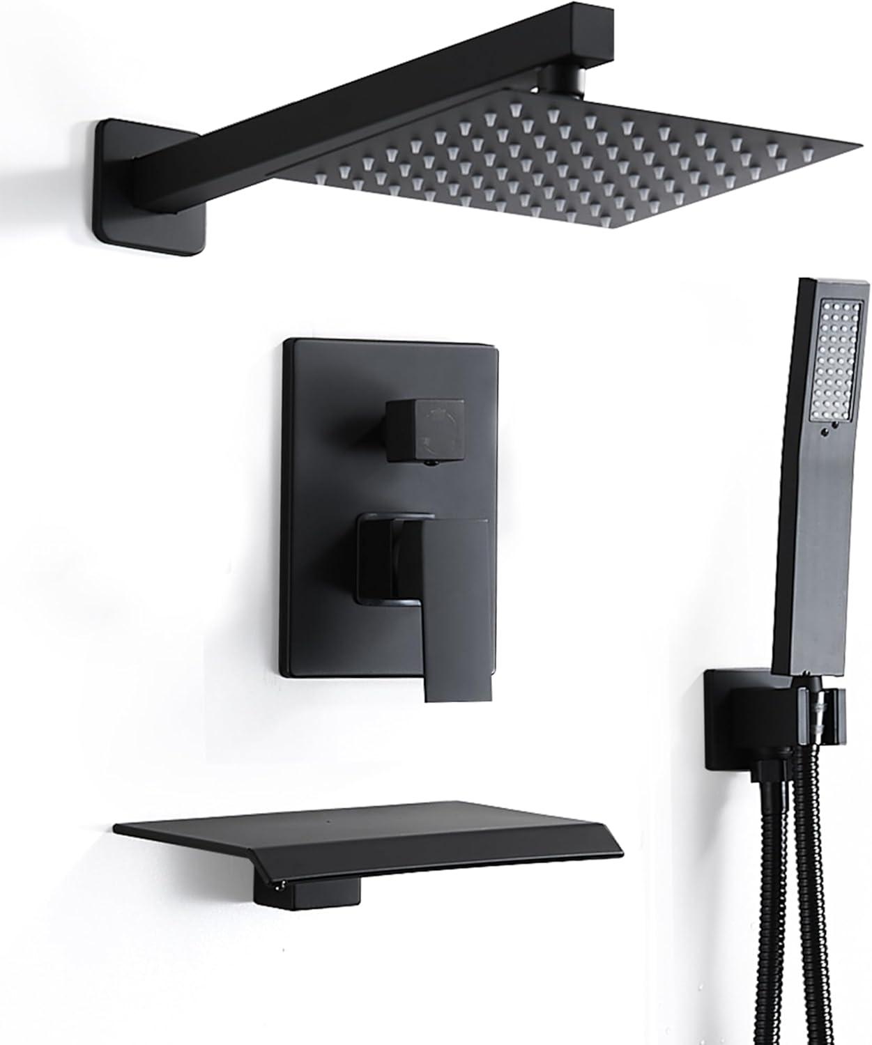 Matte Black 8-Inch Rainfall Shower System with Handheld Spray