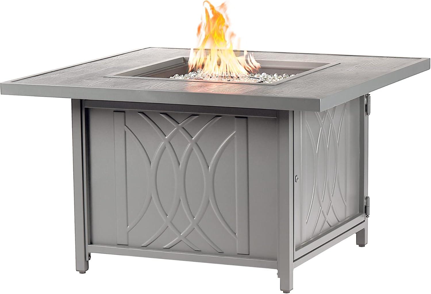 42" Square Aluminum 55000 BTUs Propane  Modern Fire Table with 2 Covers - Gray - Oakland Living