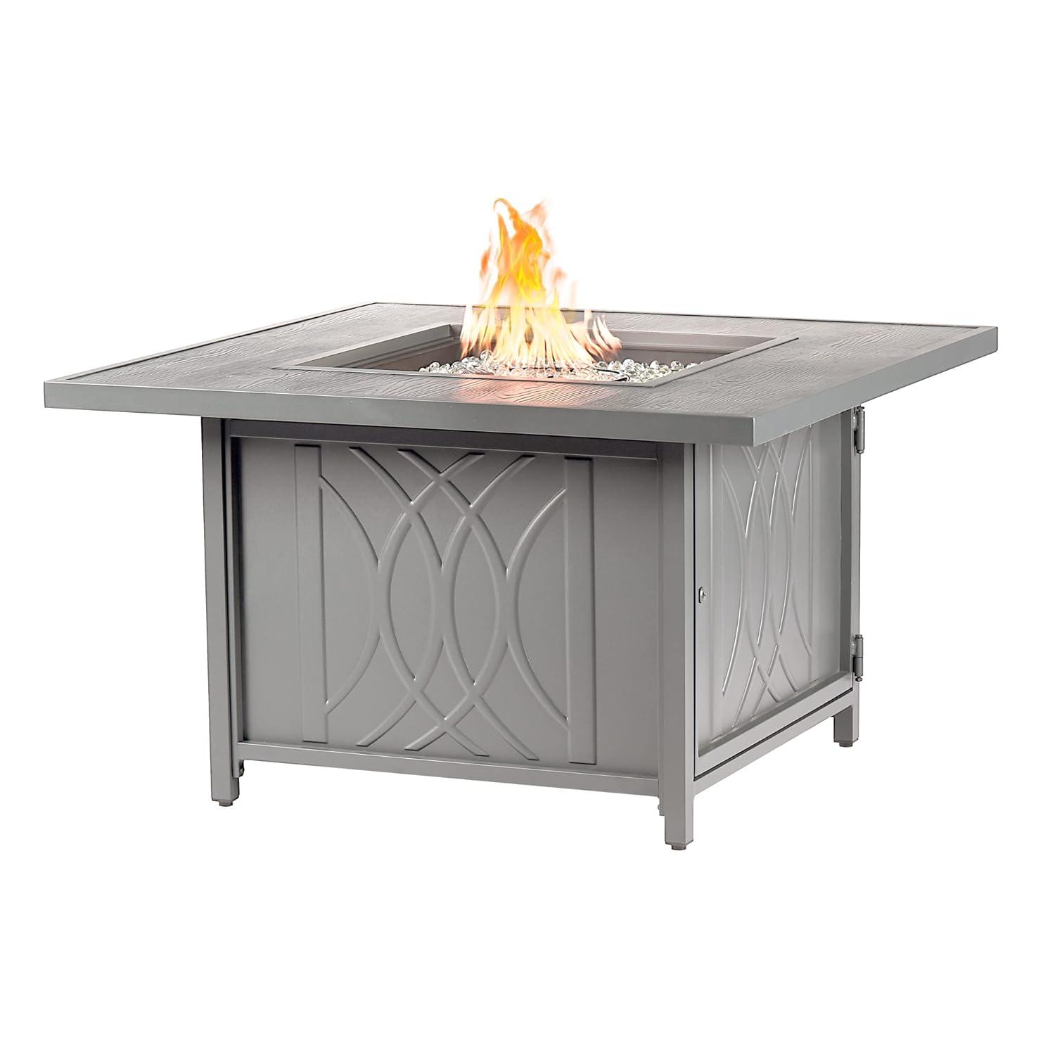42" Square Aluminum 55000 BTUs Propane Modern Fire Table with 2 Covers - Gray - Oakland Living
