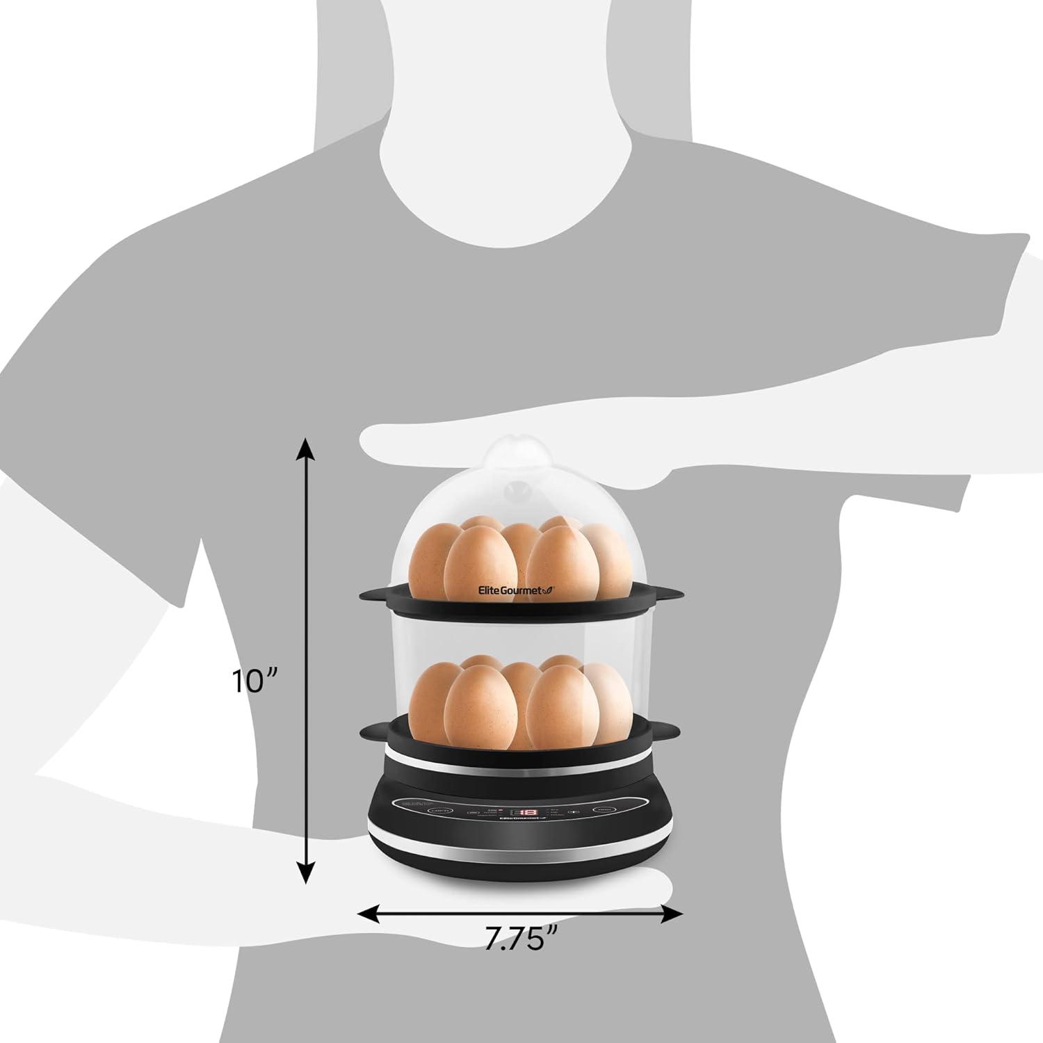 Elite Gourmet Black Digital 2-Tier Egg Cooker and Steamer