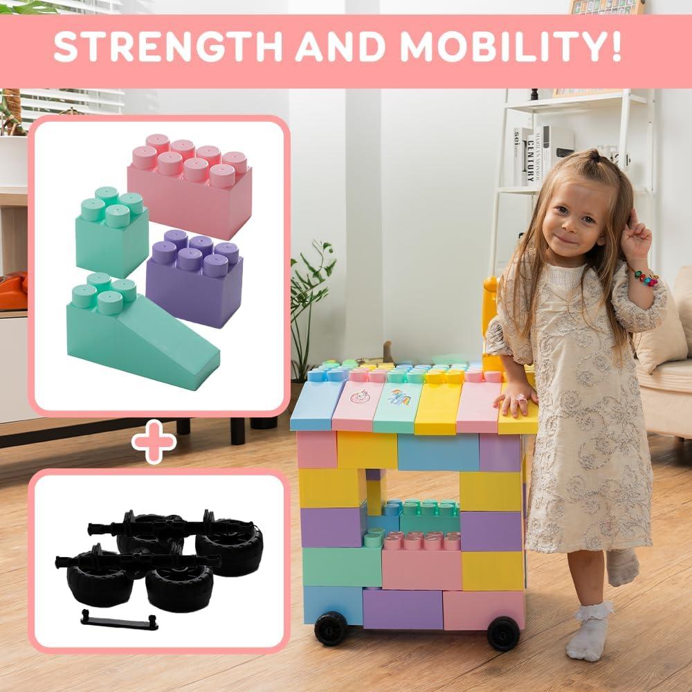 PLATPORTS Huge Blocks - Giant Plastic Blocks - Big Blocks - Jumbo Blocks - Big Building Blocks Jumbo - Jumbo Building Blocks - 86 Pieces Large Blocks for Kids Ages 1 to 8 with Wheels