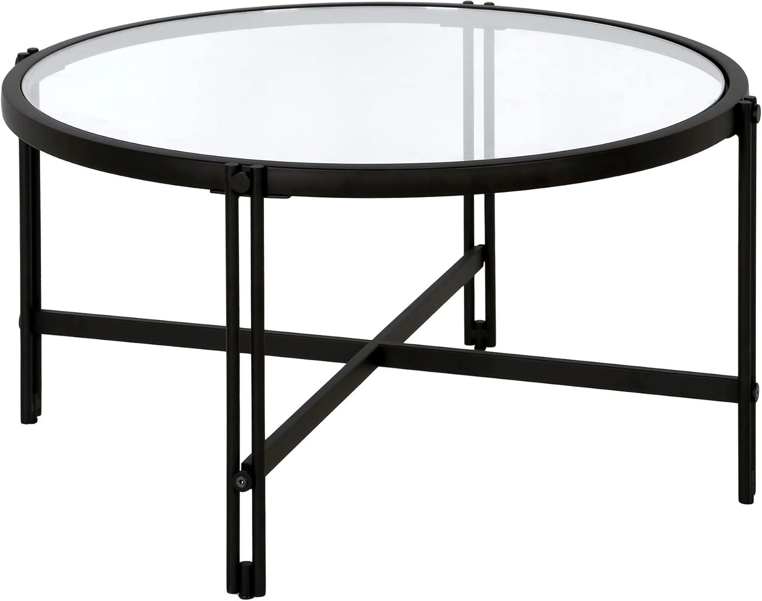 Inez 32" Blackened Bronze Round Metal and Glass Coffee Table