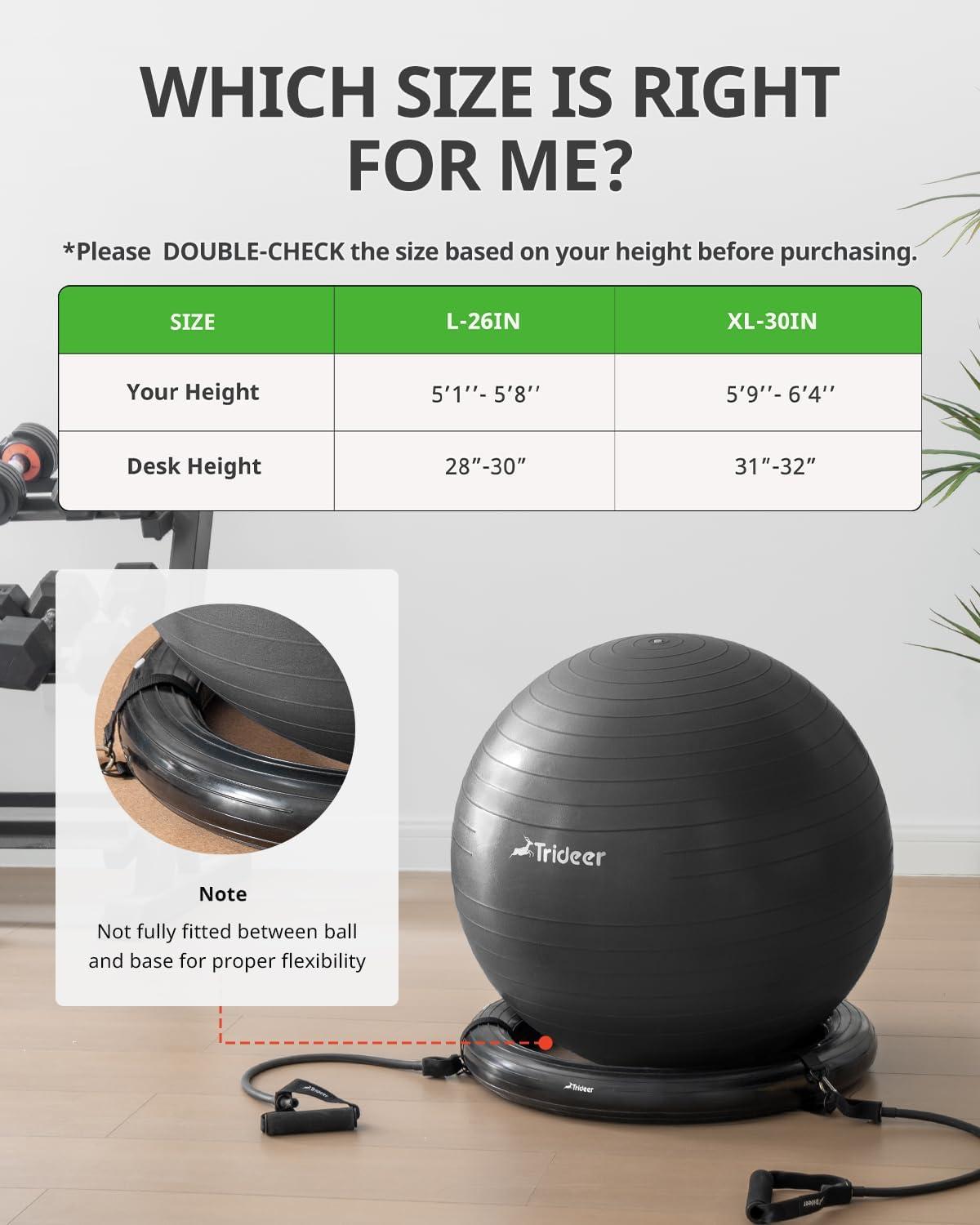 Trideer Ball Chair Yoga Ball Chair Exercise Ball Chair with Base & Bands for Home Gym Workout Ball for Abs, Stability Ball & Fitness Ball Seat to Relieve Back Pain
