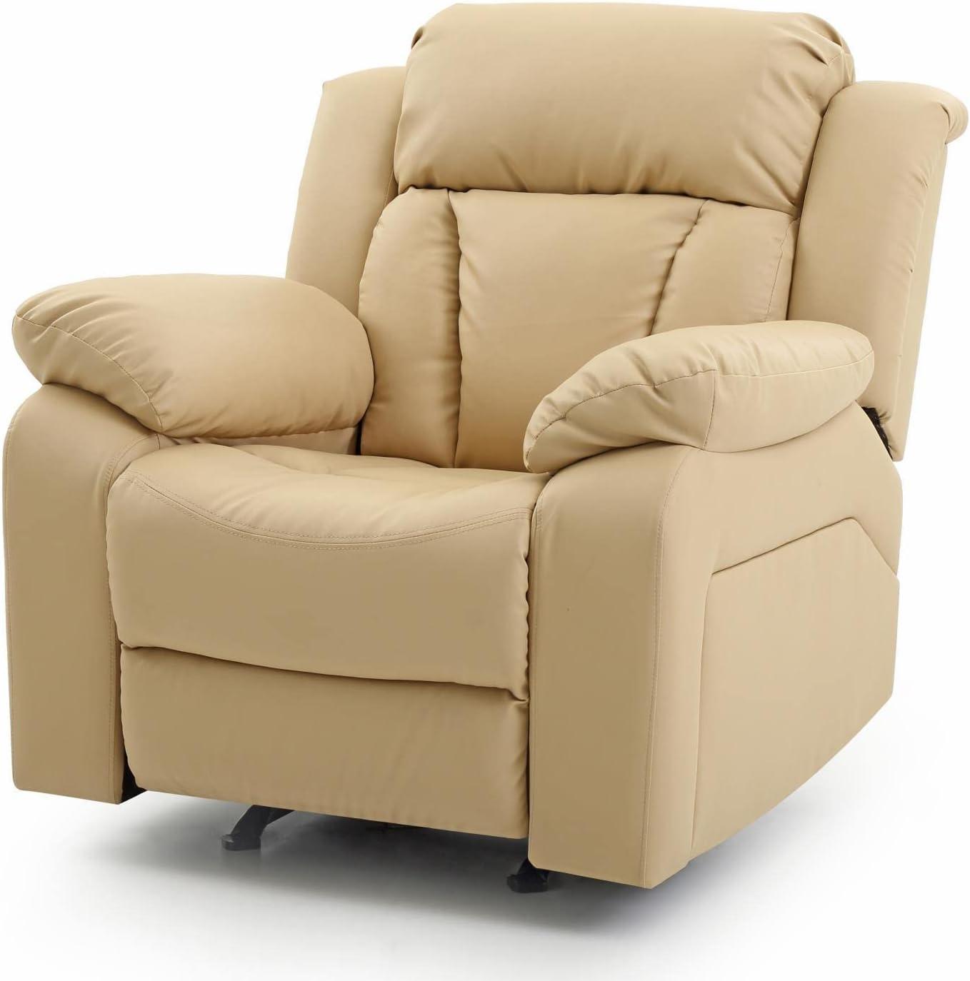 Beige Faux Leather Contemporary Rocker Recliner with Tufted Back