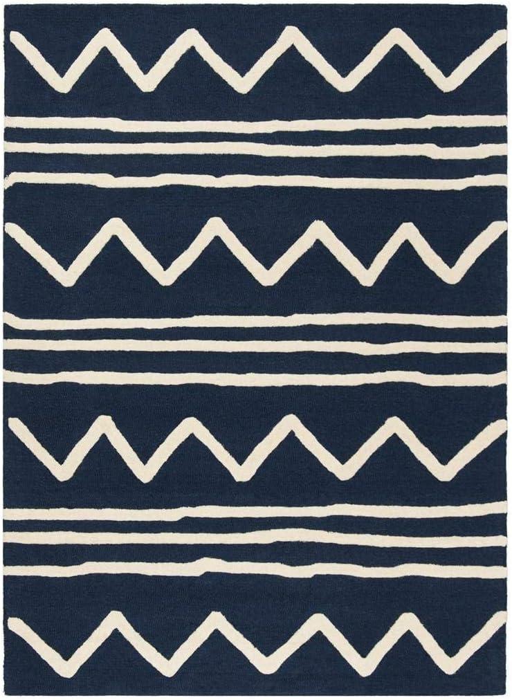 SAFAVIEH Kids Zigzag Striped Wool Area Rug, Navy/Ivory, 3' x 5'