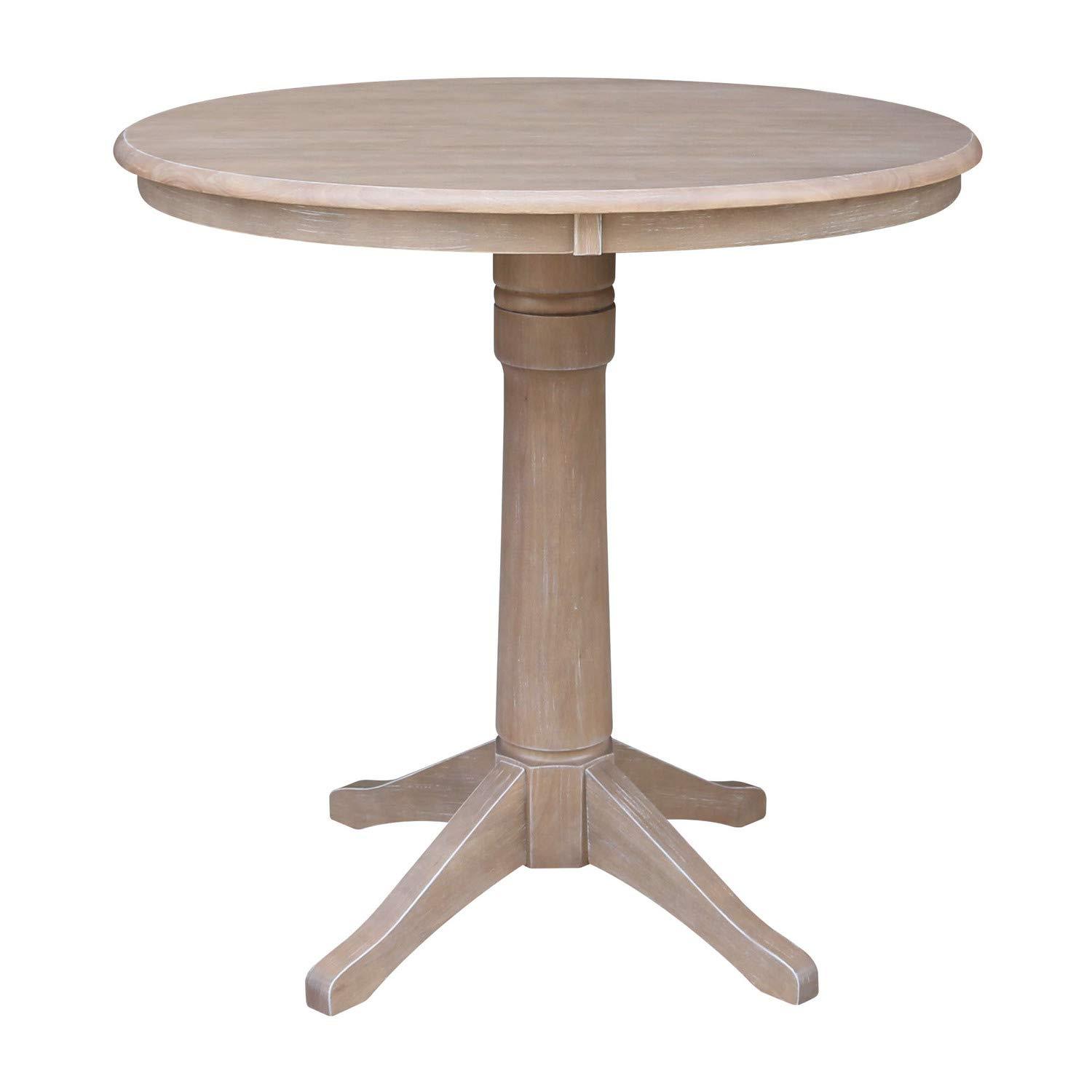 Round Top 36" x 36" Solid Wood Pedestal Dining Table in Washed Gray Taupe