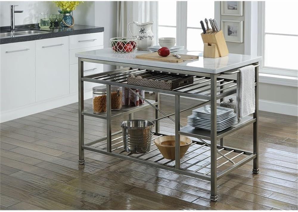 Acme Furniture Lanzo Kitchen Island in Marble and Antique Pewter Indoor 50"L x 28"W x 36"H