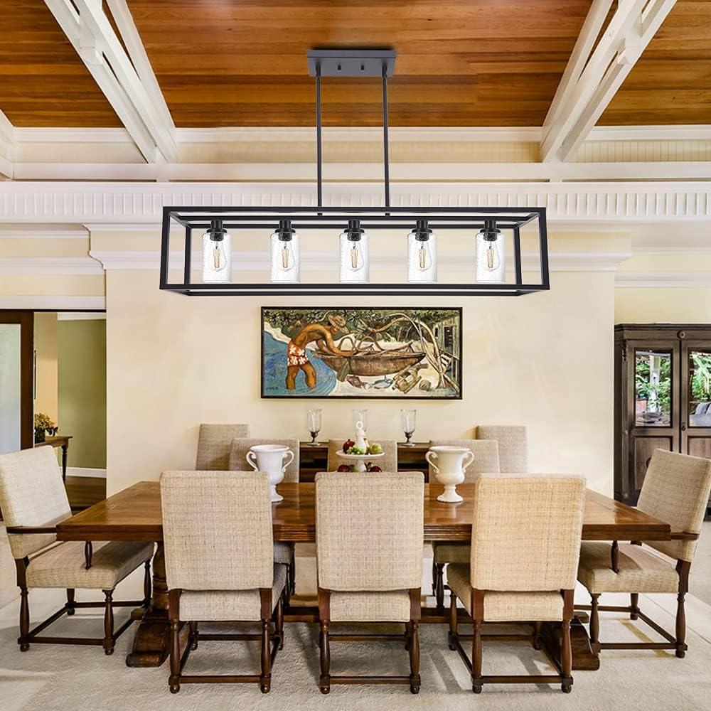 Black 5-Light Kitchen Island Chandelier with Glass Shades