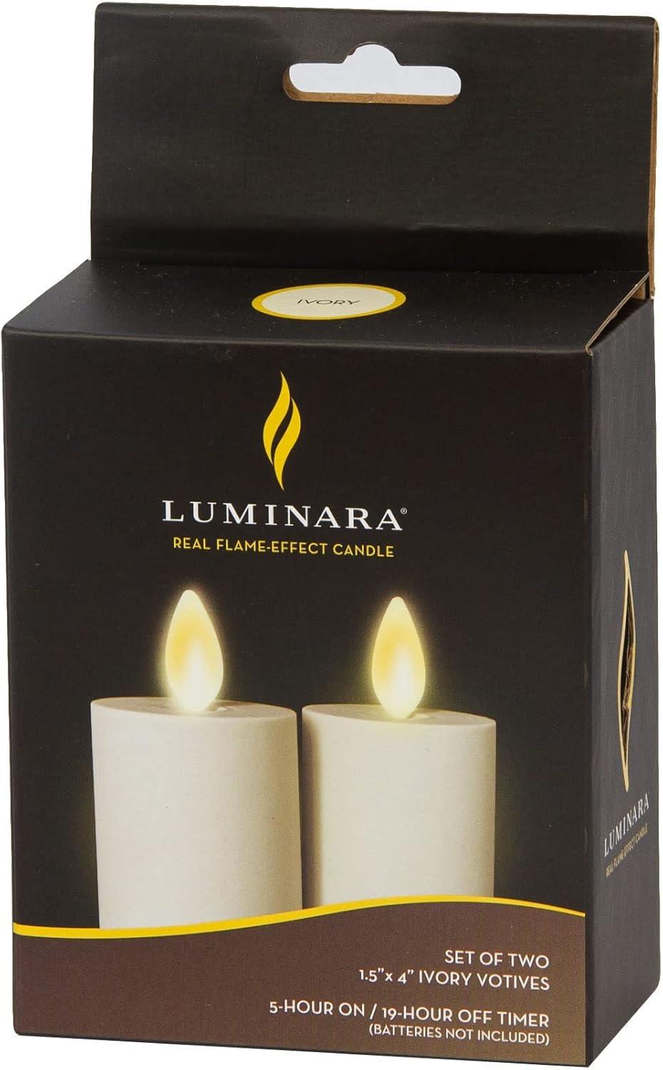 Luminara Realistic Artificial Moving Flame Votive Candle - Set of 2 - Moving Flame LED Battery Operated Lights for Christmas, Halloween - Remote Ready - Remote Sold Separately - Ivory - 1.5" x 4"