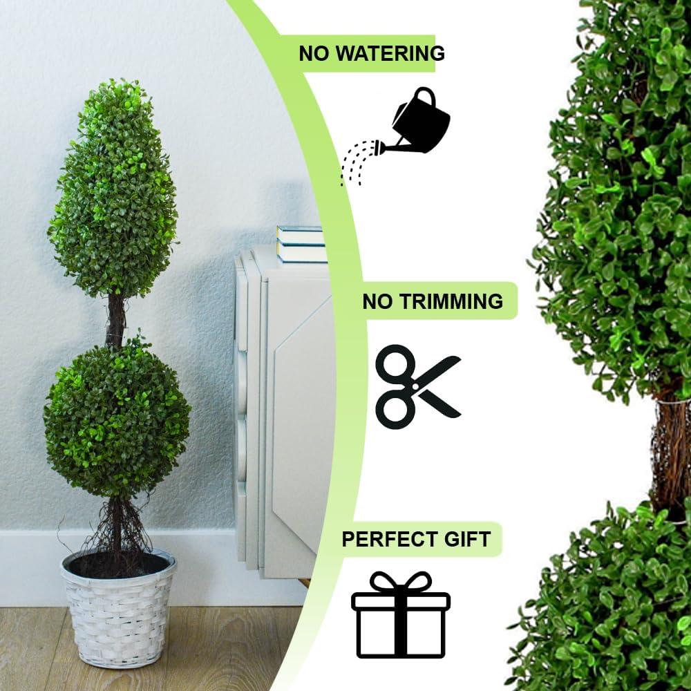 36'' Green Artificial Boxwood Double Ball Topiary in Plastic Pot