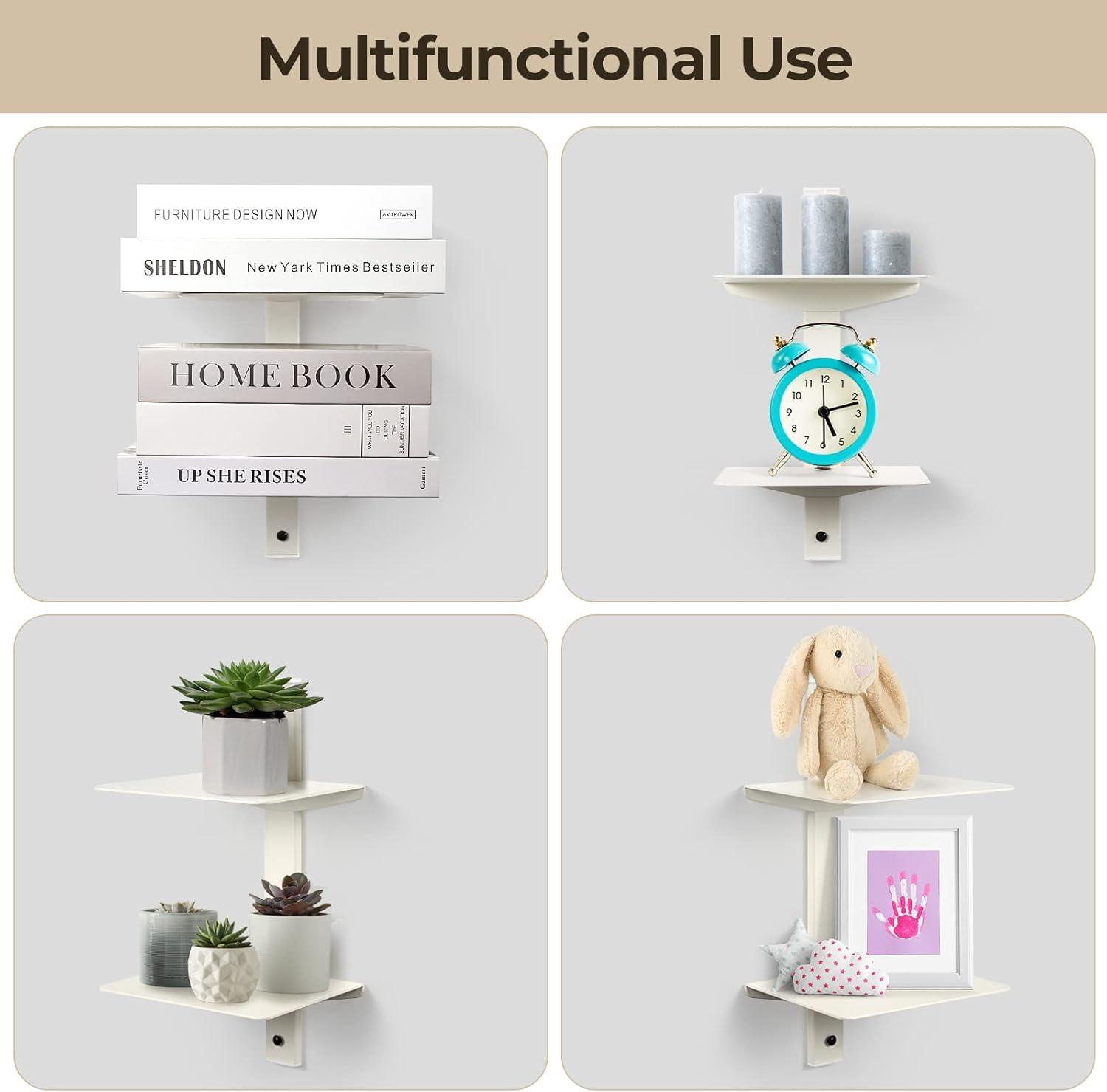 Invisible Floating Bookshelf For Wall Mounted, 4 Tier Vertical Spine Book Tower, 2 Pack White