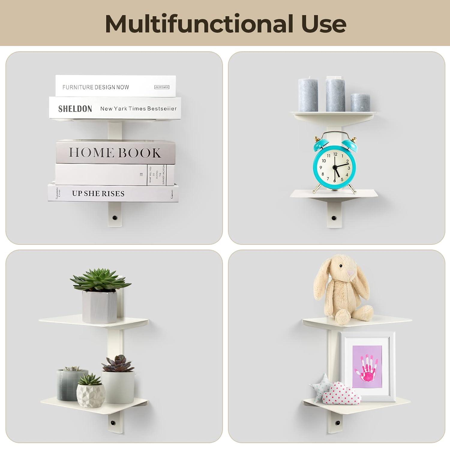 Invisible Floating Bookshelf For Wall Mounted, 4 Tier Vertical Spine Book Tower, 2 Pack White