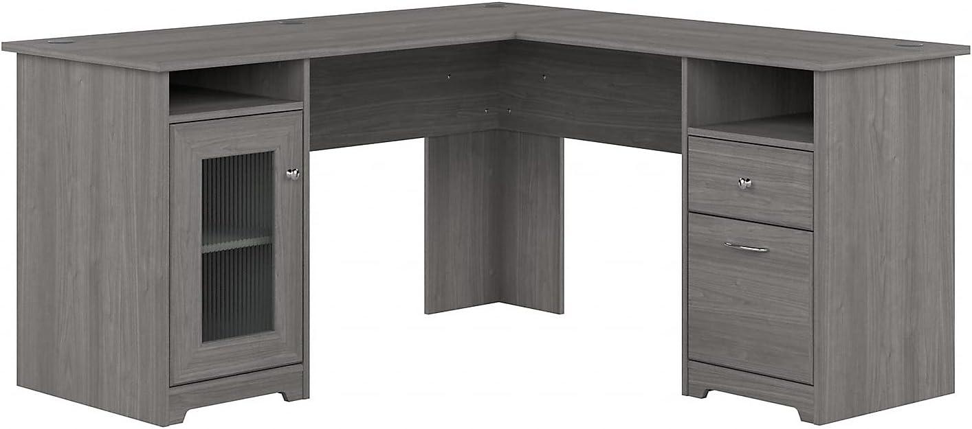 Modern Gray L-Shaped Computer Desk with Built-In USB and Storage