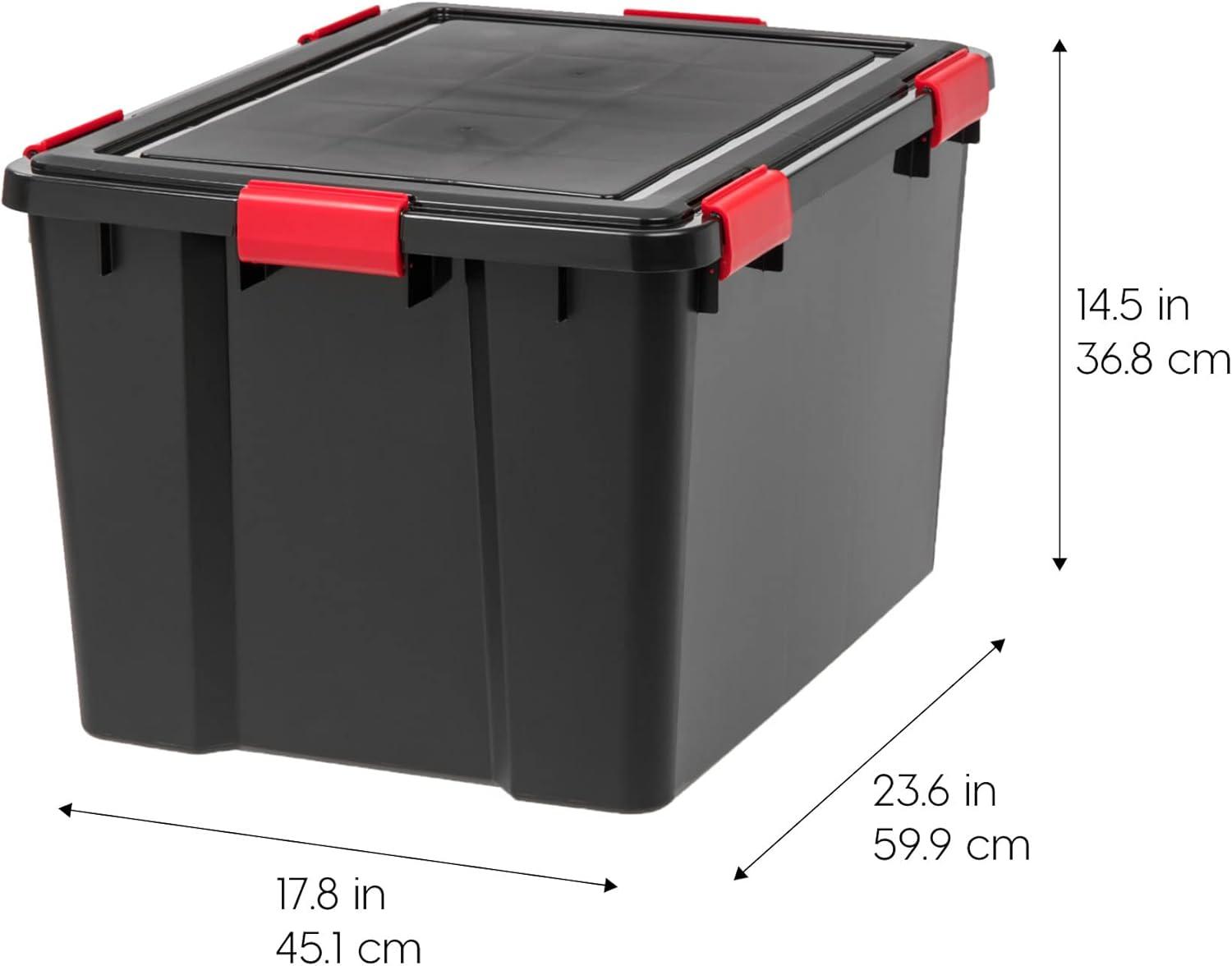 Black and Red Stackable WeatherPro Storage Bins with Lids, 74 Quart