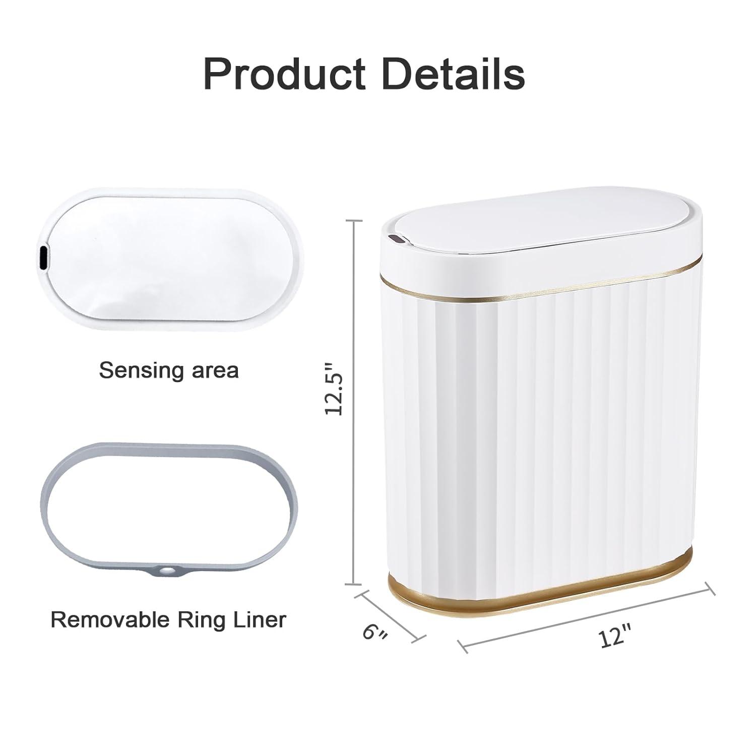 Golden White Oval Touchless Automatic Trash Can, 10L