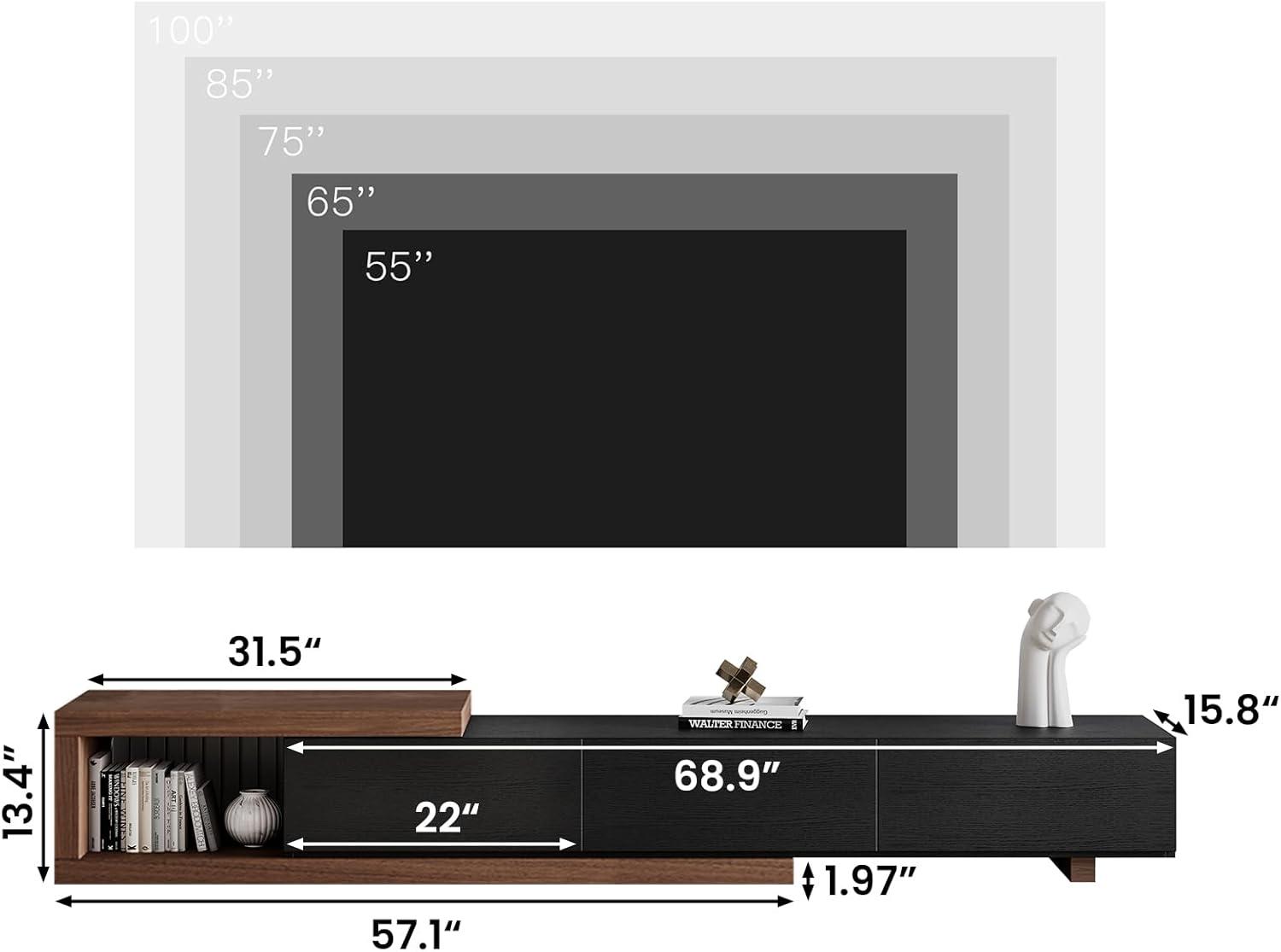 Walnut and Black Extendable TV Stand with Storage