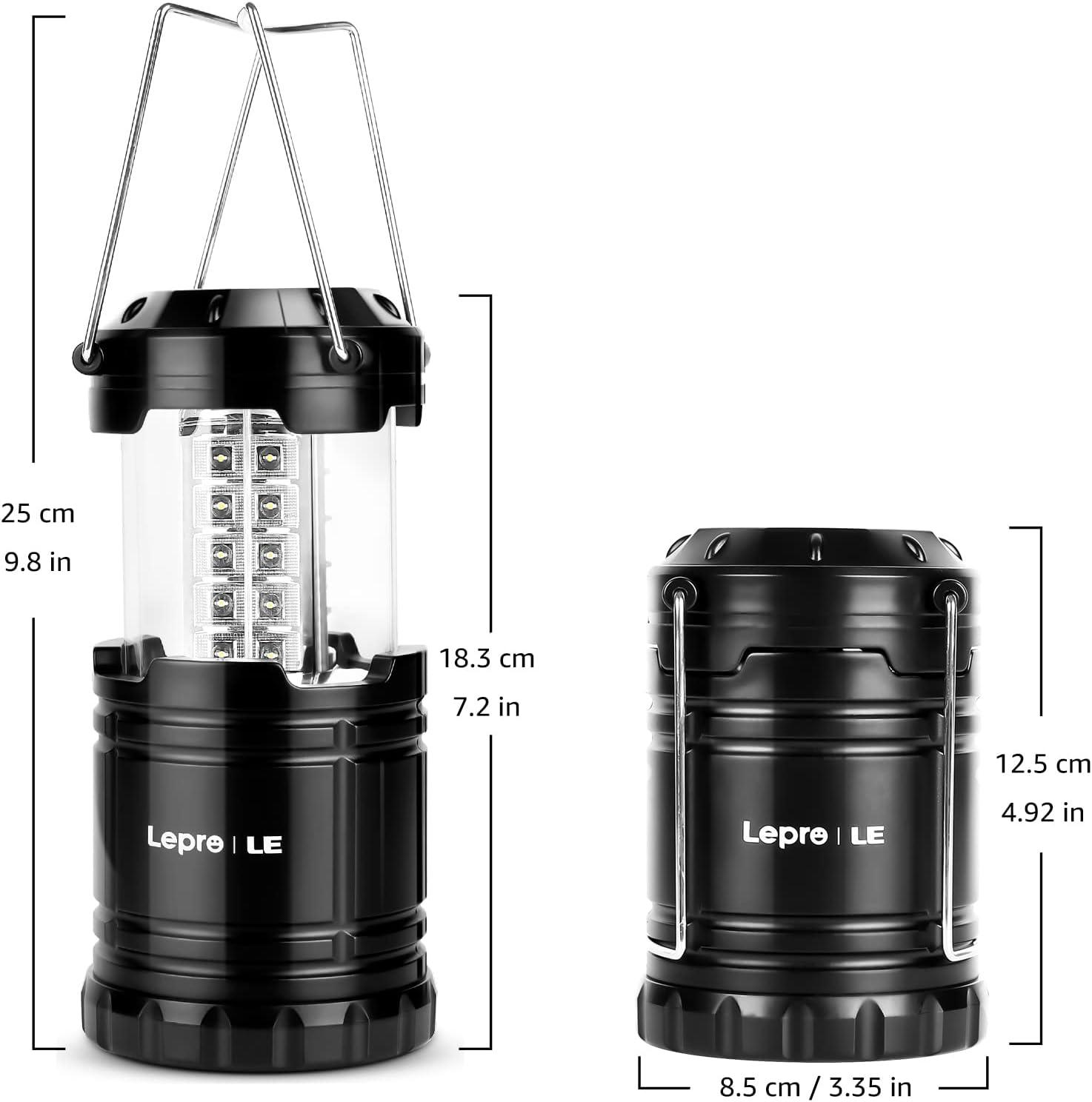 Lepro Black Collapsible LED Camping Lanterns, Battery Powered, IPX4 Water Resistant