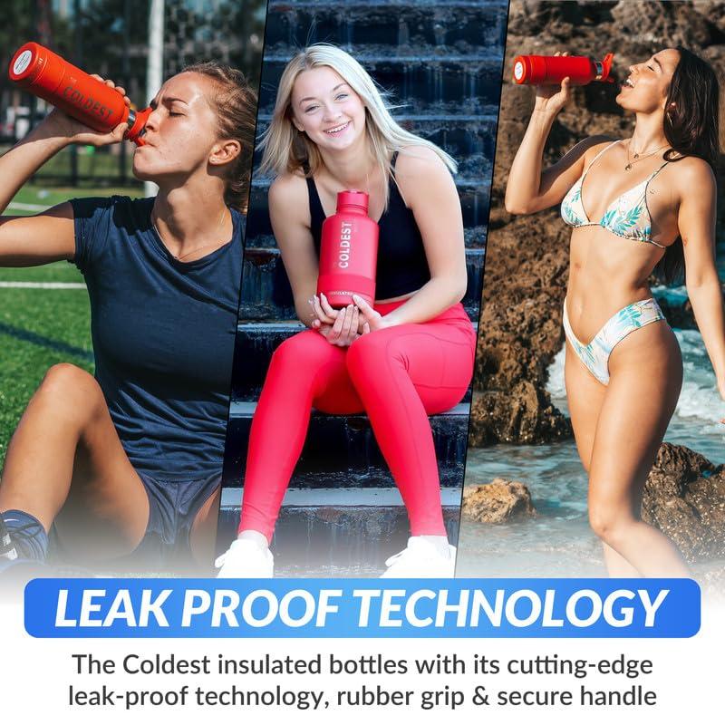 Coldest Sports Water Bottle with Straw Lid Vacuum Insulated Stainless Steel Bottles Reusable Leak Proof Flask for Sports (24 oz, Green Aurora Glitter)