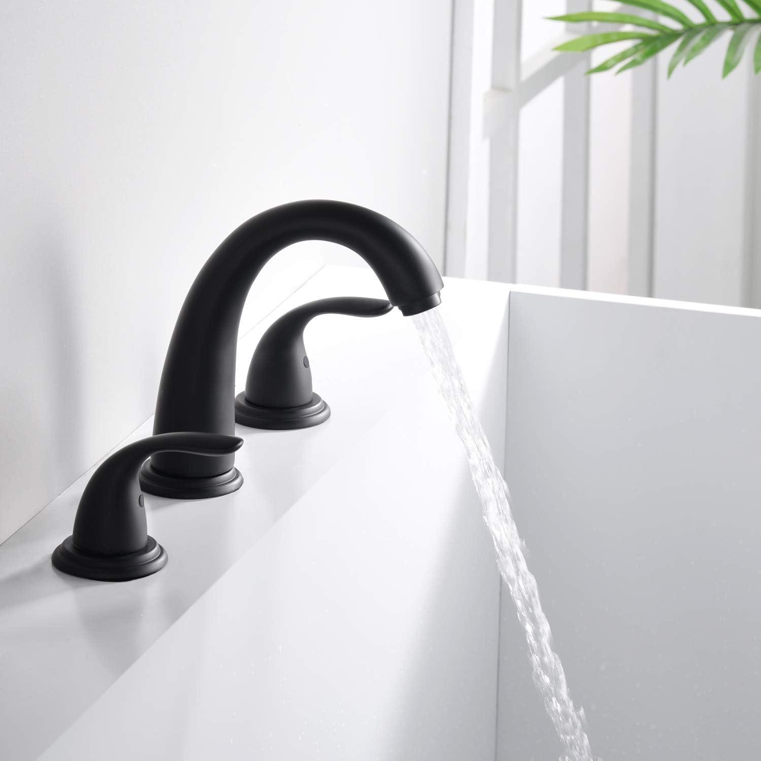 Sumerain Matte Black Roman Tub Faucet with Valve, 3 Hole Deck Mount Bathtub Faucet High Flow