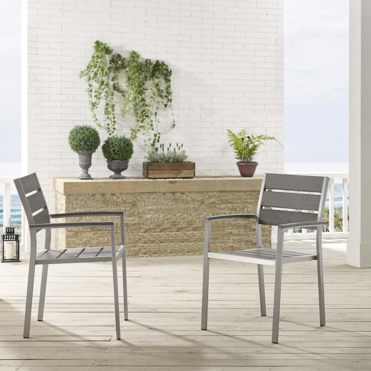 Modway Shore 17.5" Wood Patio Dining Armchair in Gray/Silver (Set of 2)