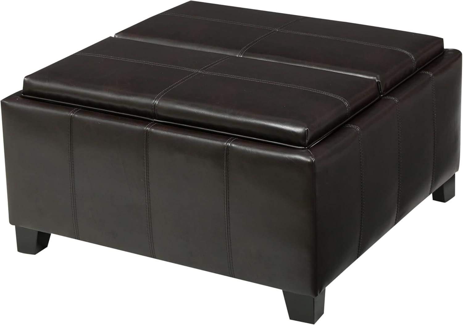 Mansfield Faux Leather Tray Top Storage Ottoman - Brown - Christopher Knight Home: Square Upholstered Bench with Wood Frame
