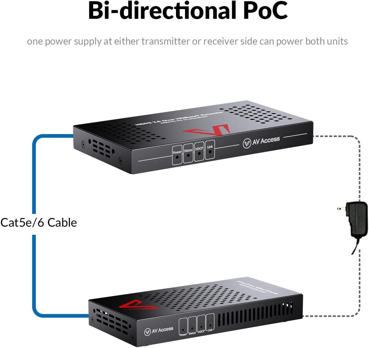 AV Access HDBaseT 4K HDMI Extender Over Cat5e/6/6a/7 4K@60Hz 130ft, 1080P@60Hz 230ft, HDR10+, HDMI 2.0 YUV4:4:4, UltraHD, HDCP 2.2, 18Gbps, Plug & Play, IR Return & PoE, Smart EDID(4KEX70-H2)