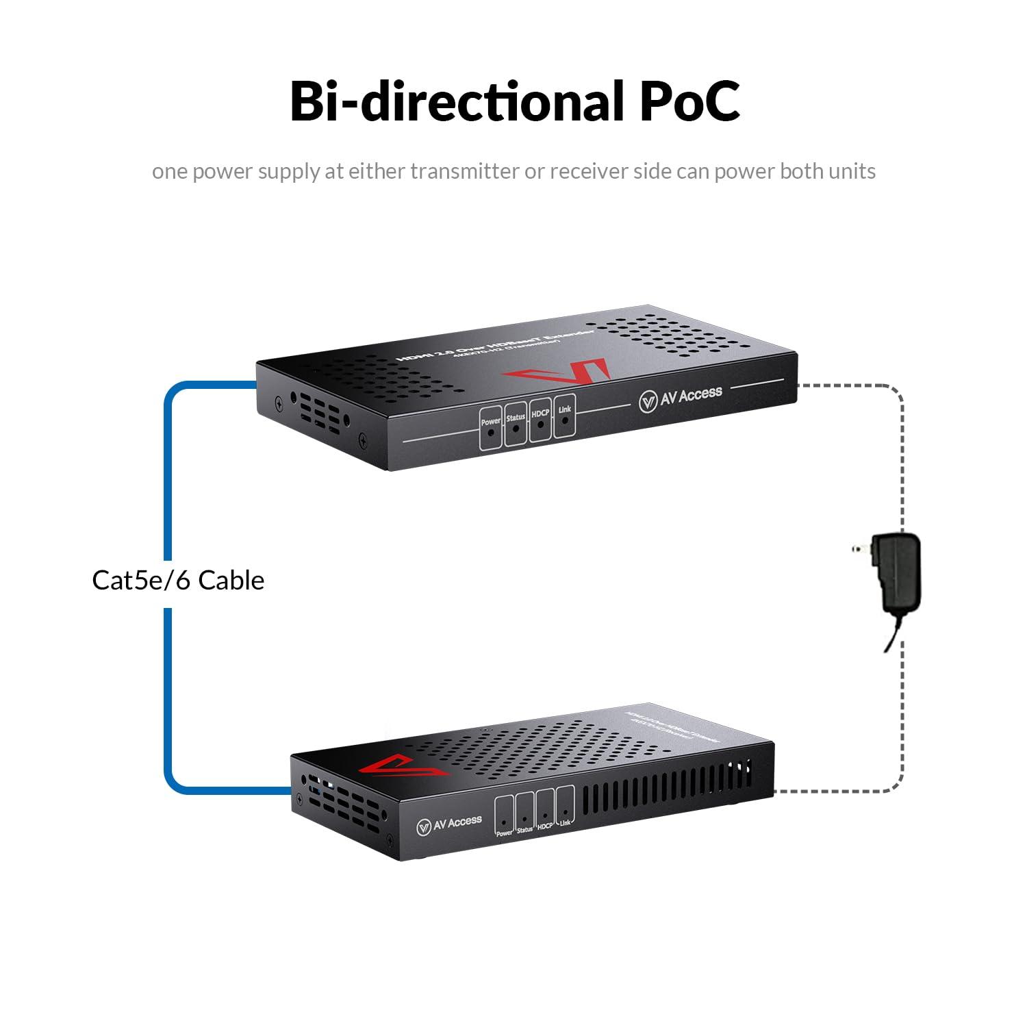 AV Access HDBaseT 4K HDMI Extender Over Cat5e/6/6a/7 4K@60Hz 130ft, 1080P@60Hz 230ft, HDR10+, HDMI 2.0 YUV4:4:4, UltraHD, HDCP 2.2, 18Gbps, Plug & Play, IR Return & PoE, Smart EDID(4KEX70-H2)