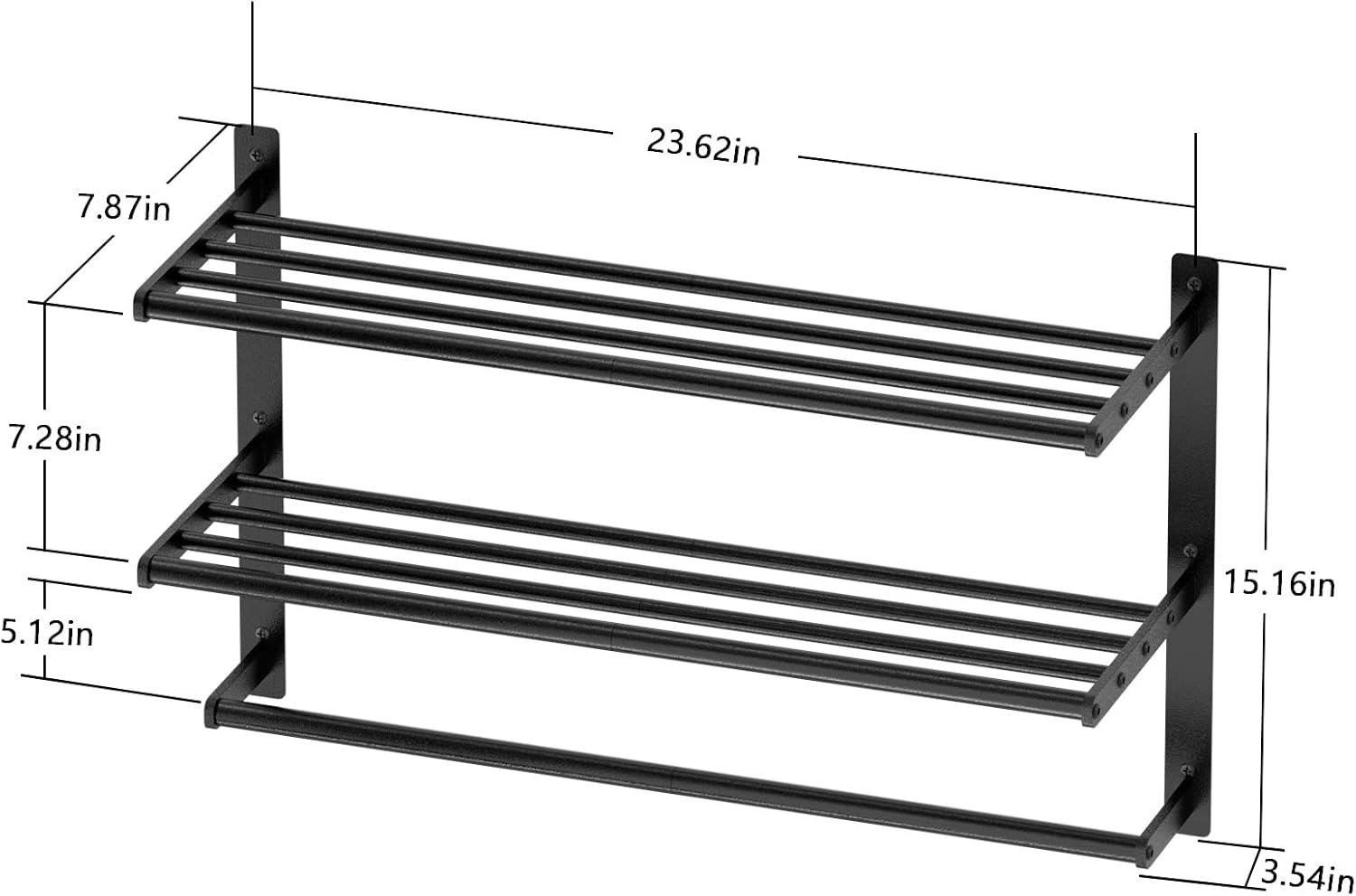 Matte Black 3-Tier Towel Shelf: Wall Mounted Hotel Style Rack, 24 Inch Length