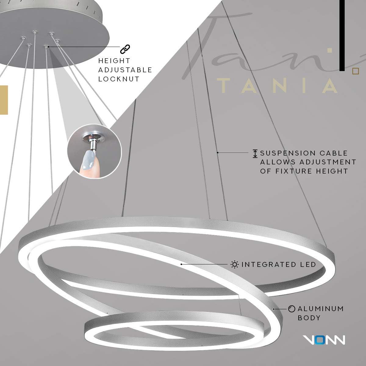 VONN Lighting Tania Trio 32-in Integrated LED Ring Pendant Height Adjustable ETL Certified Circular Chandelier