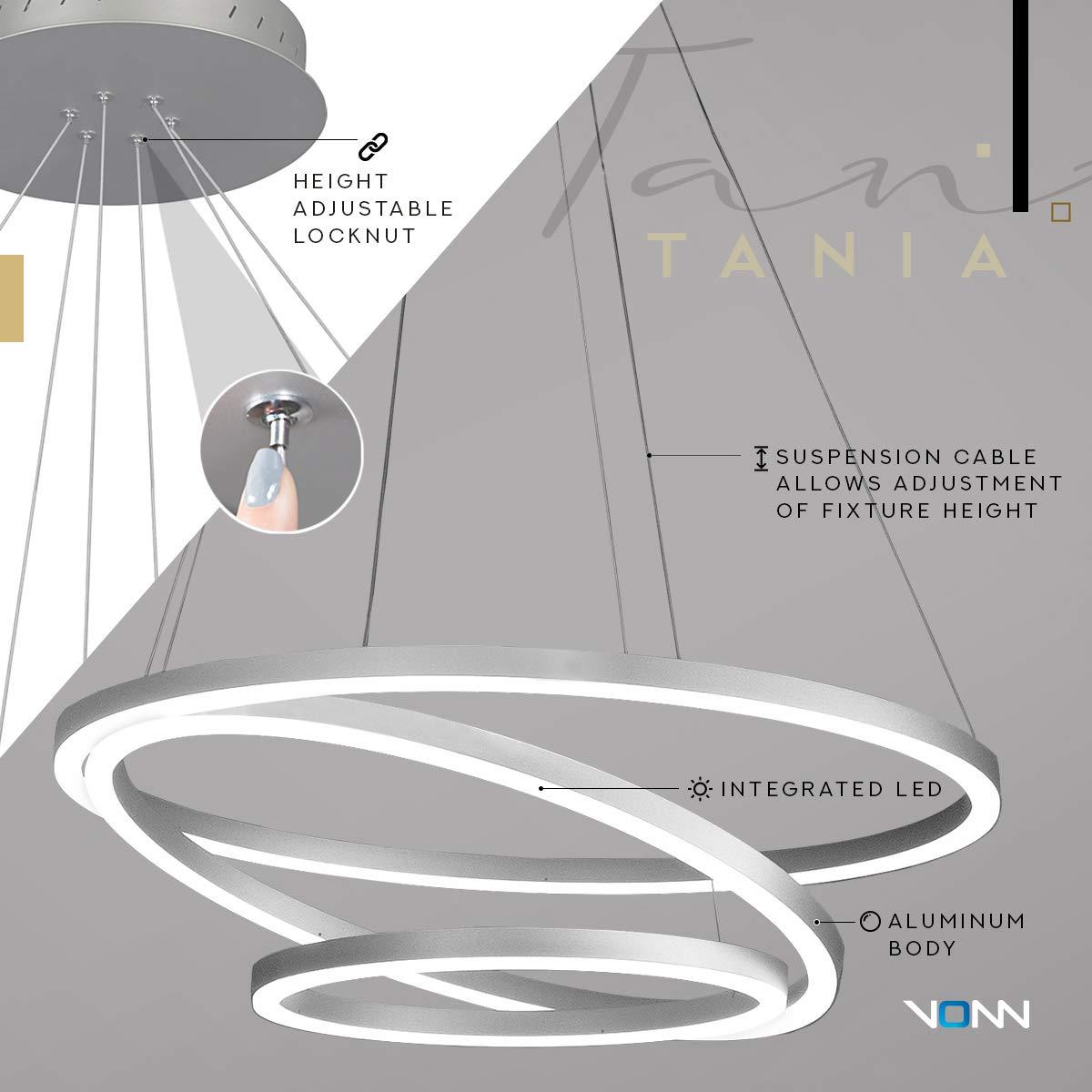 VONN Lighting Tania Trio 32-in Integrated LED Ring Pendant Height Adjustable ETL Certified Circular Chandelier