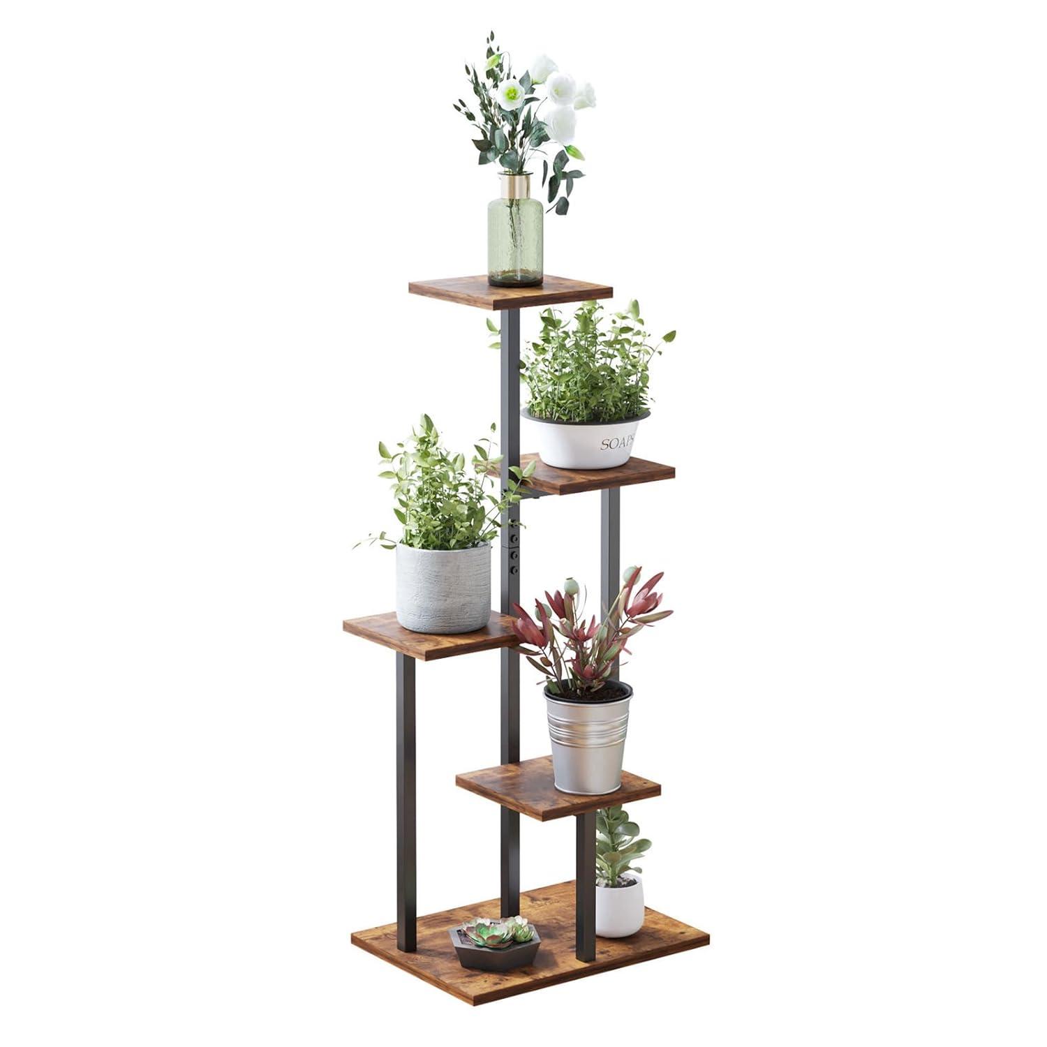 4 Tier Plant Stand Indoor, Tiered Plant Stands for Indoor Plants Multiple, Corner Flower Stand for Living Room, Multi-Layer Vintage Design Plant Shelf