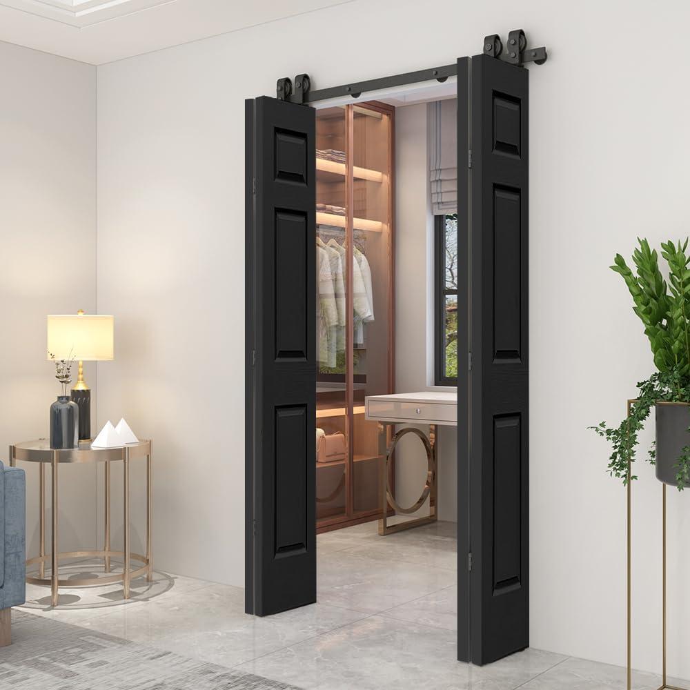 Calhome Paneled MDF Composite Double Bifold Barn Doors with Installation Hardware Kit