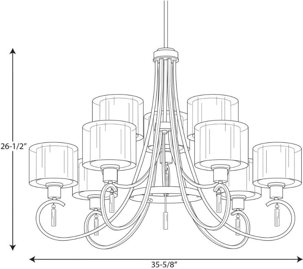 Progress Lighting, Invite Collection, 9-Light, Two-Tier Chandelier, Brushed Nickel, Translucent Sheer Mylar Shade