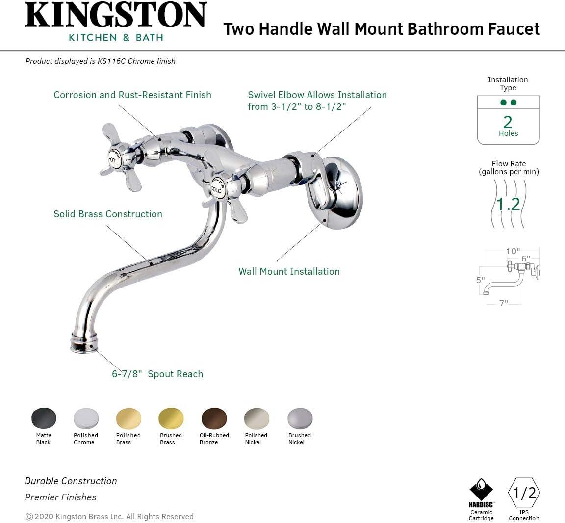 Kingston Brass Essex Two-Handle 2-Hole Wall Mount Bathroom Faucet