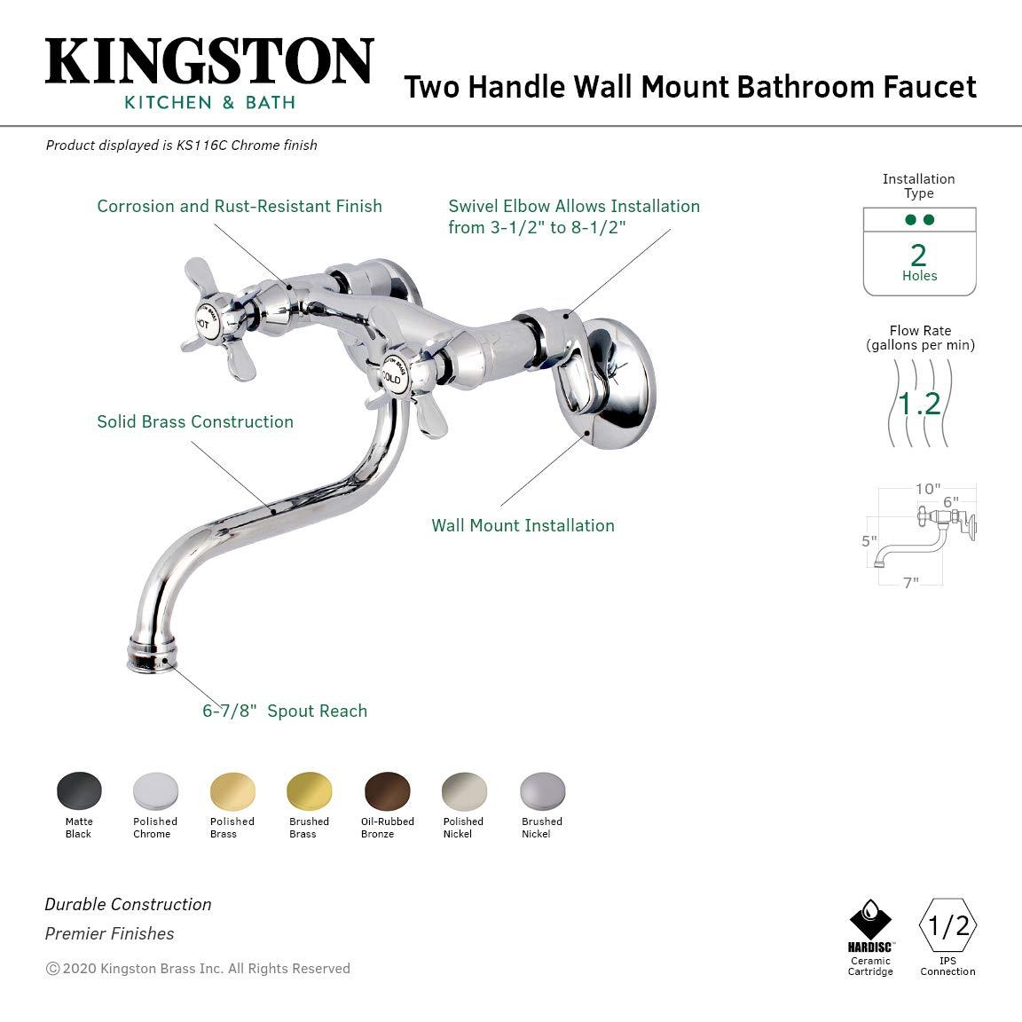 Kingston Brass Essex Two-Handle 2-Hole Wall Mount Bathroom Faucet