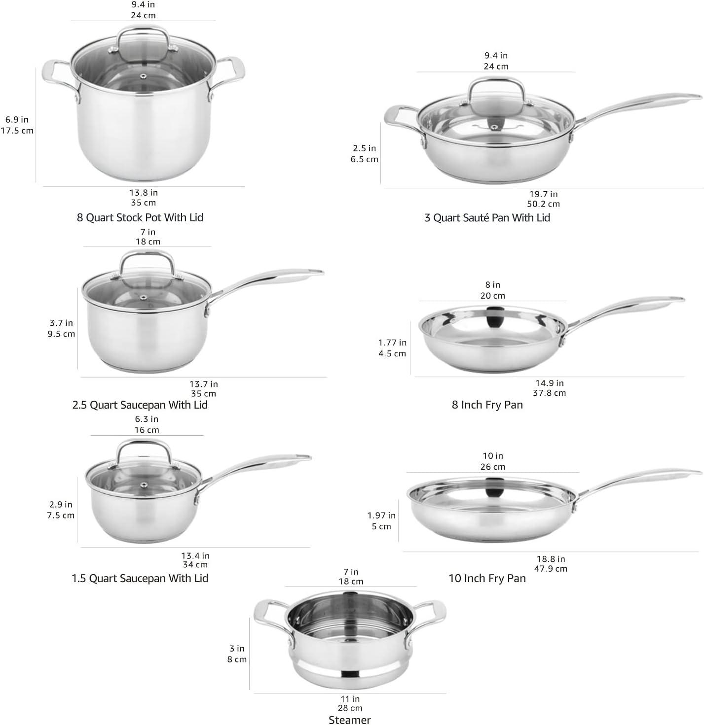 Stainless Steel and Aluminum 11-Piece Cookware Set with Glass Lids